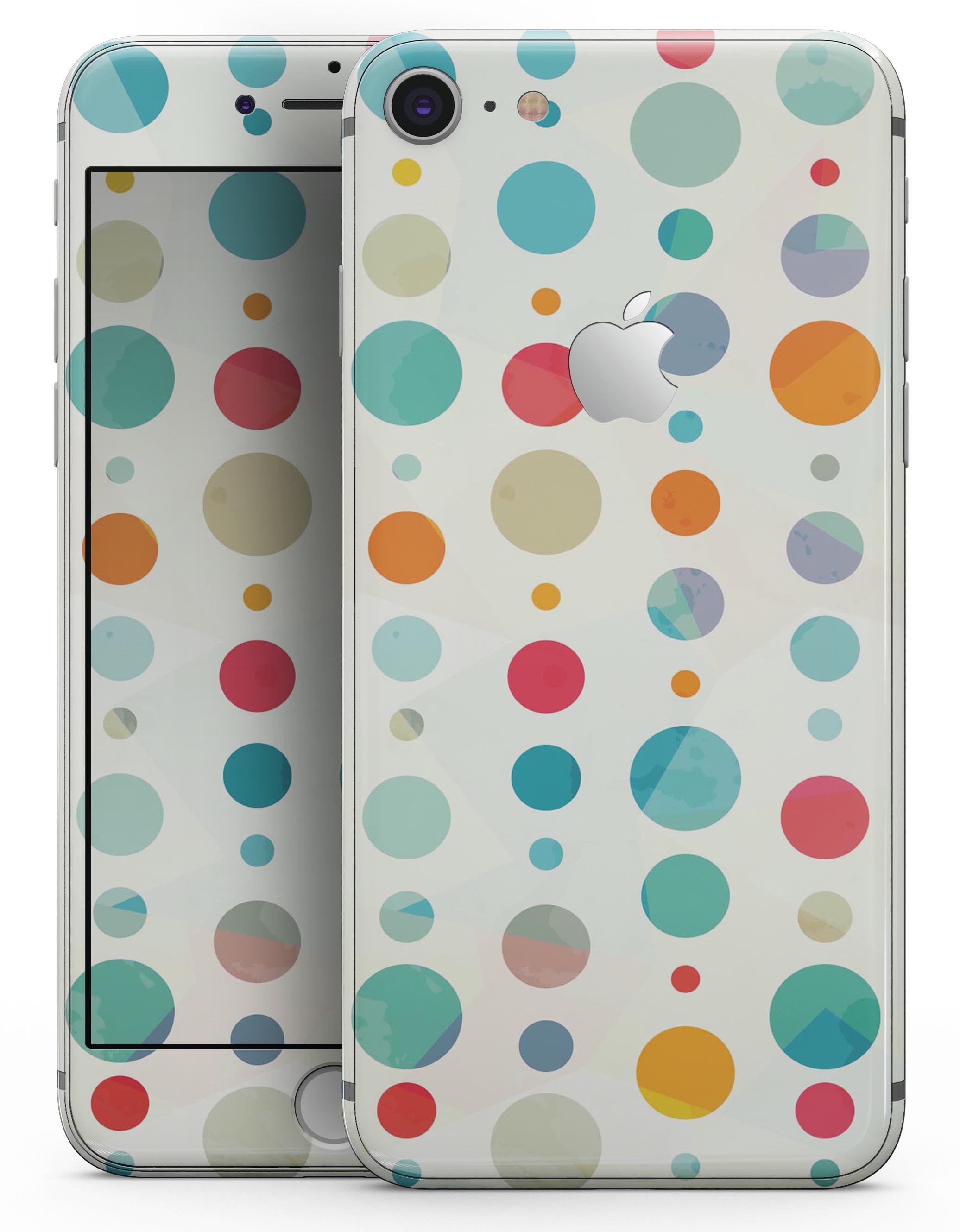 Fun Polka Pattern Skin-Kit for iPhone 8 and 8 Plus, showcasing vibrant polka dots on a sleek vinyl surface.