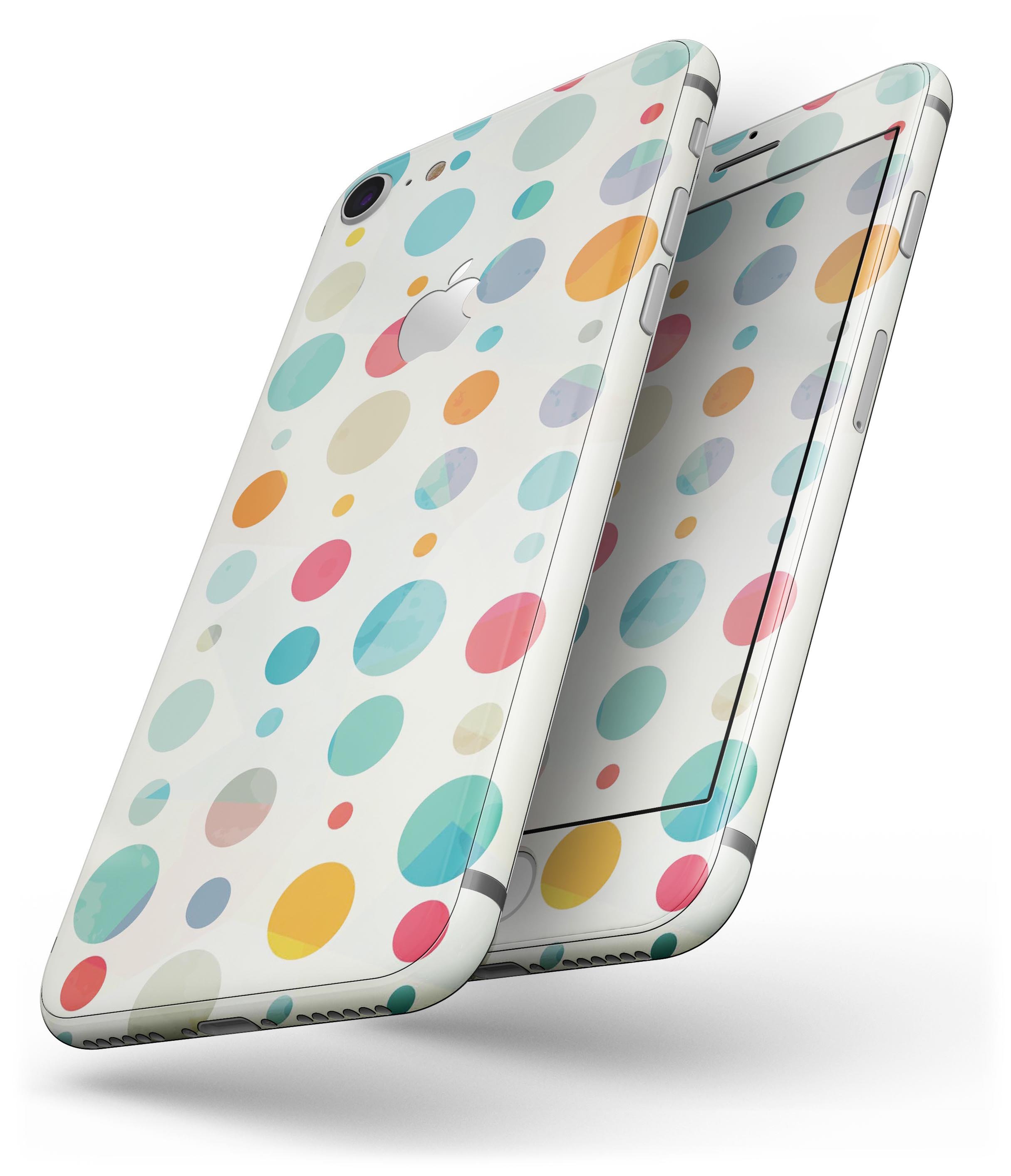 Fun Polka Pattern Skin-Kit for iPhone 8 and 8 Plus, showcasing vibrant polka dots on a sleek vinyl surface.