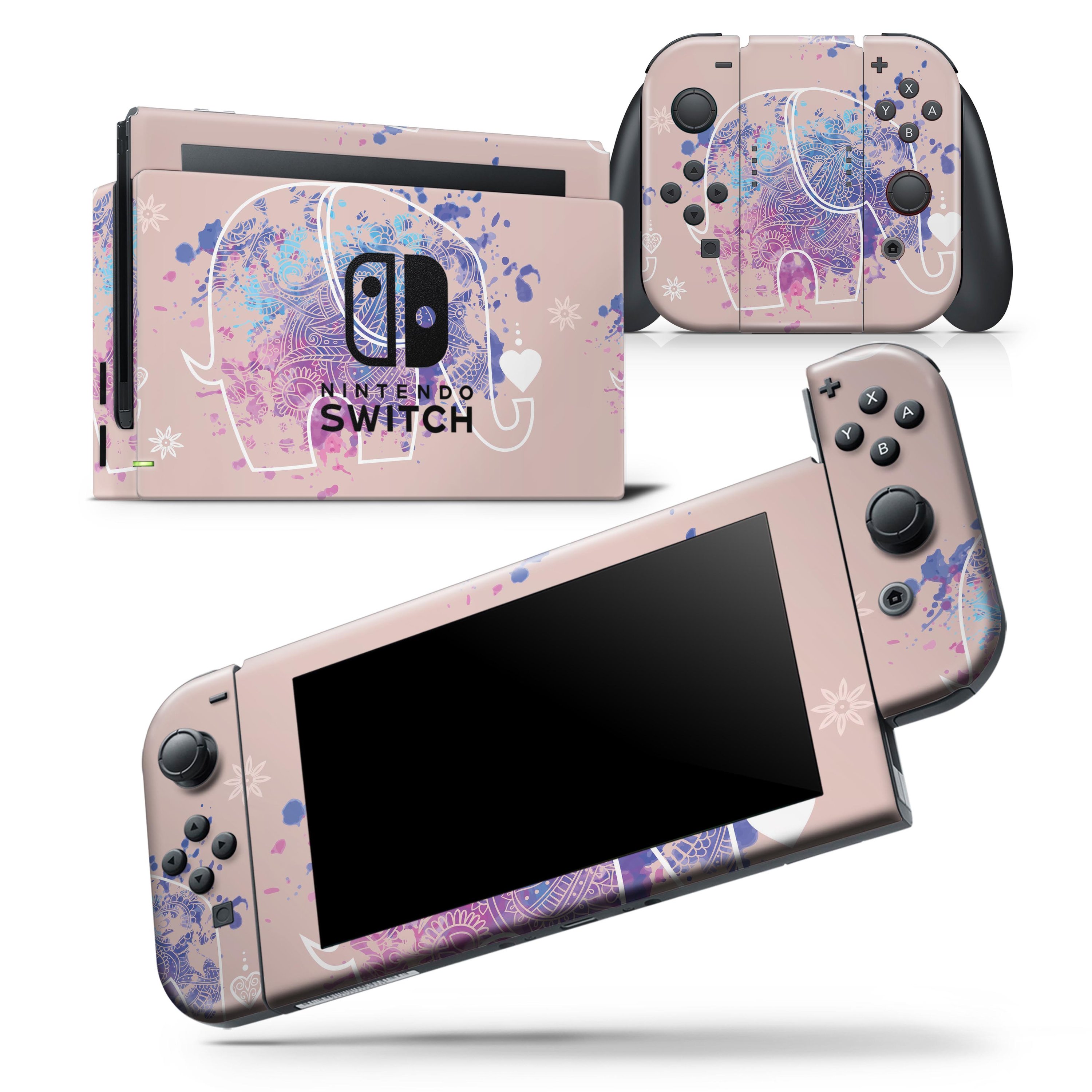 Fun Sacred Elephants skin wrap decal for Nintendo Switch Lite, featuring vibrant colors and intricate elephant designs.