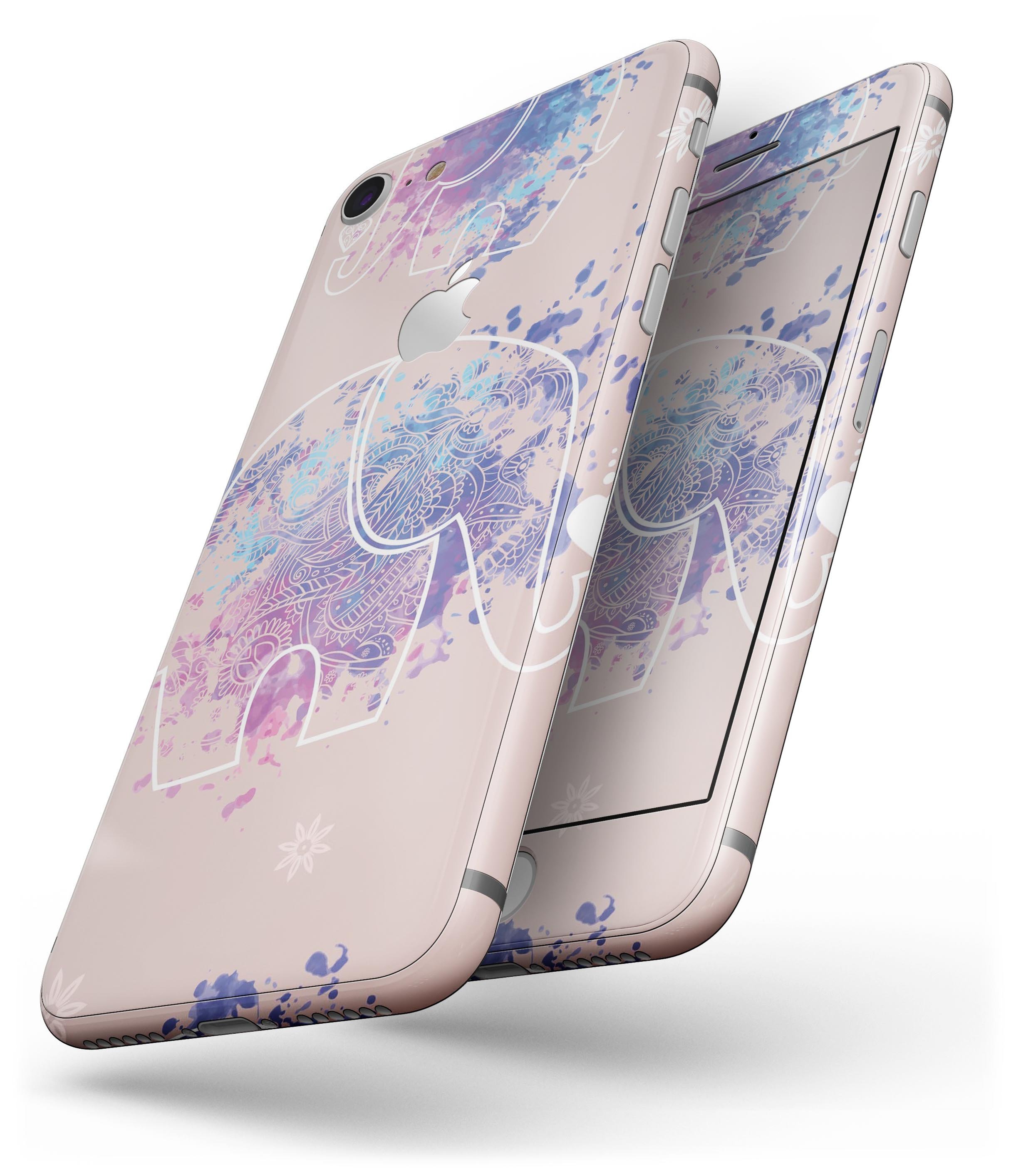 Fun Sacred Elephants skin-kit for iPhone 8 and 8 Plus, showcasing vibrant elephant design on premium vinyl.