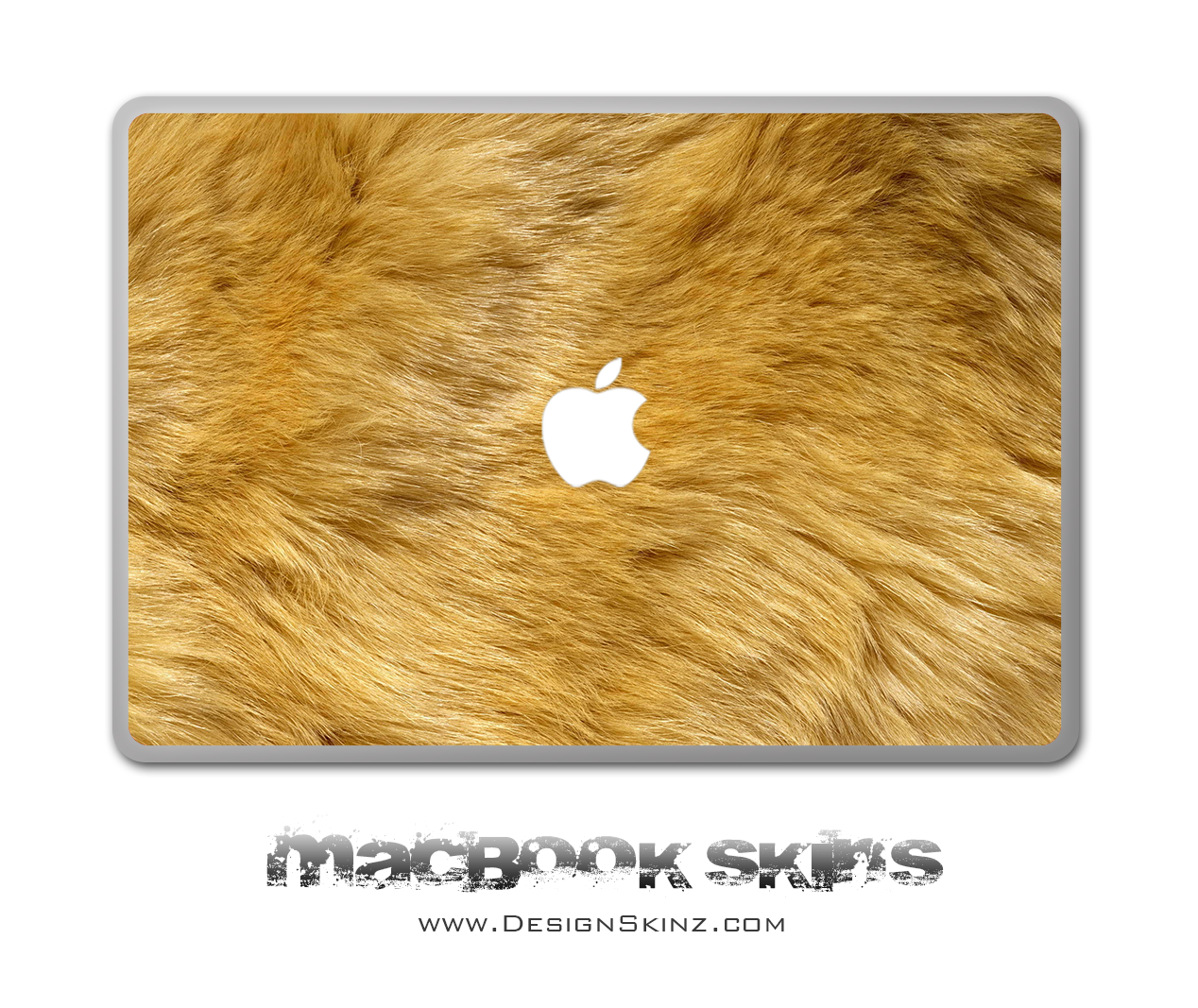 Furry Animal MacBook Skin showcasing vibrant design and Apple logo cutout, perfectly fitted on a MacBook.