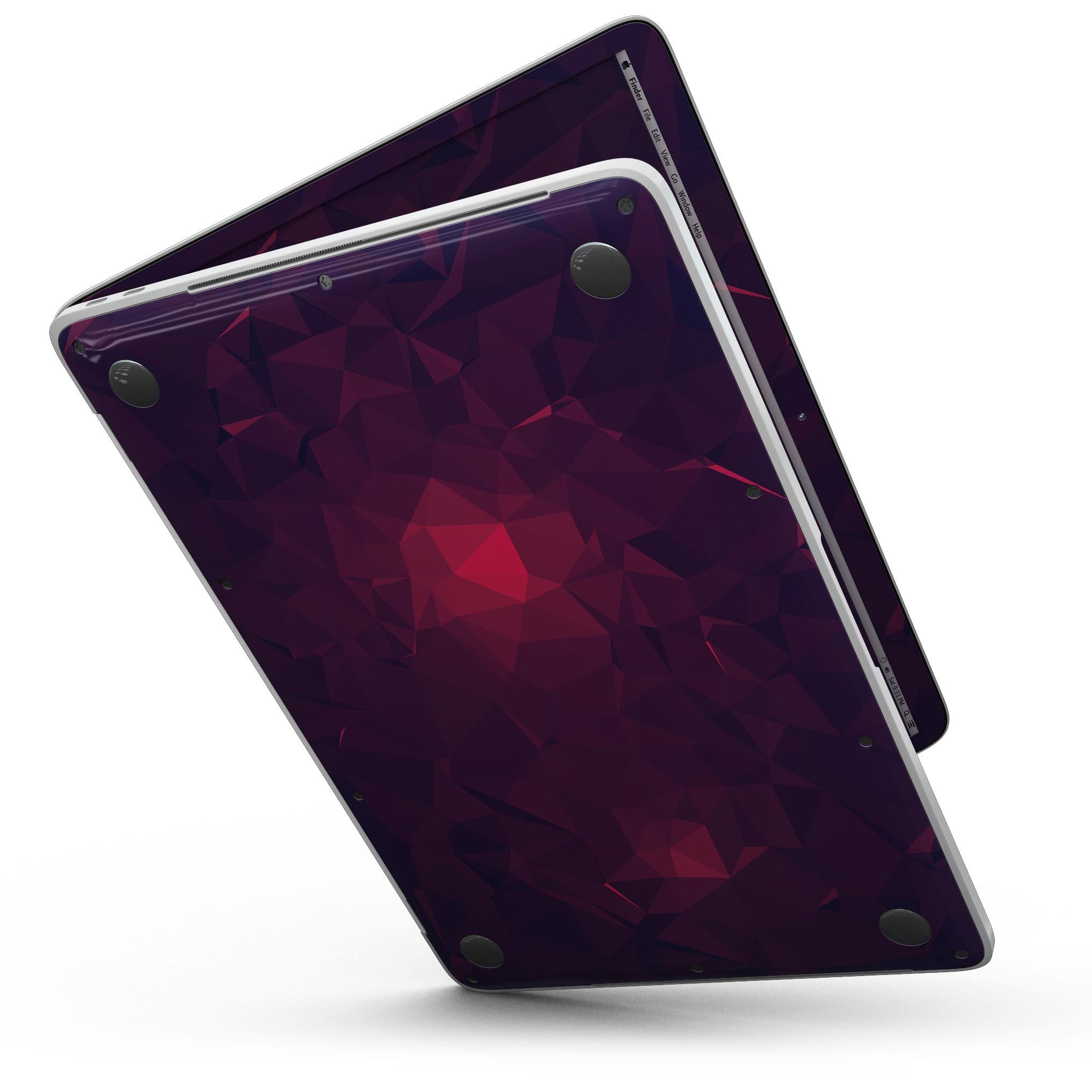 Fuscia Geometric Triangles skin kit for MacBook Pro with Touch Bar, showcasing vibrant geometric patterns on a sleek device.