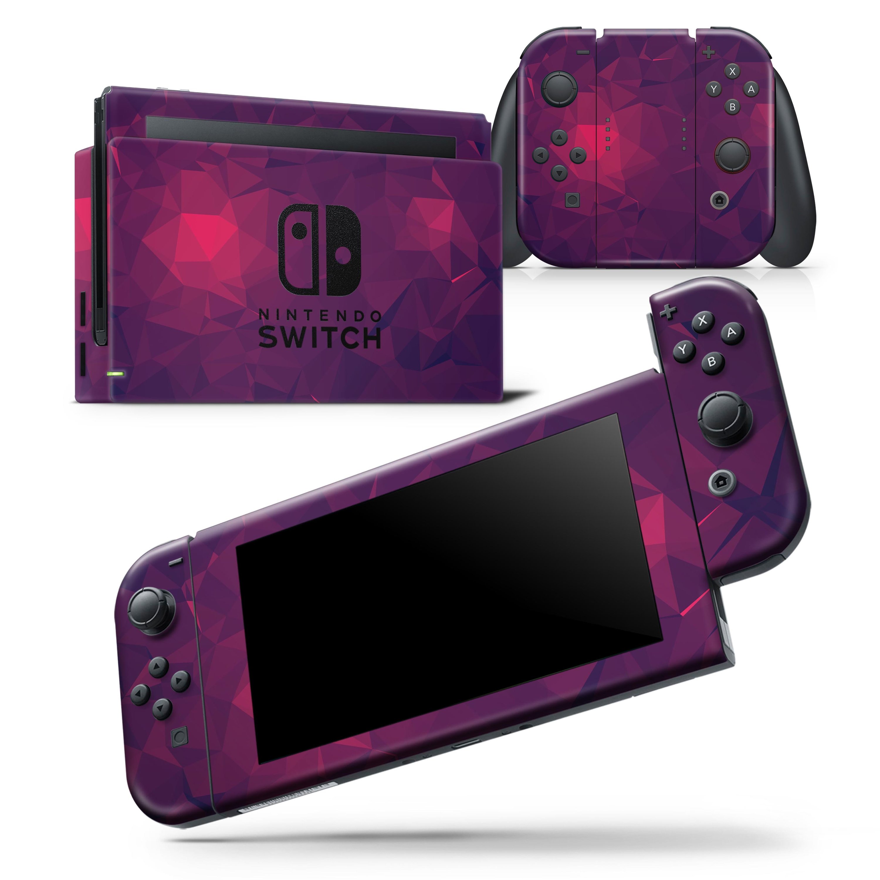 Fuscia Geometric Triangles skin wrap decal for Nintendo Switch Lite, showcasing vibrant geometric patterns and a snug fit.