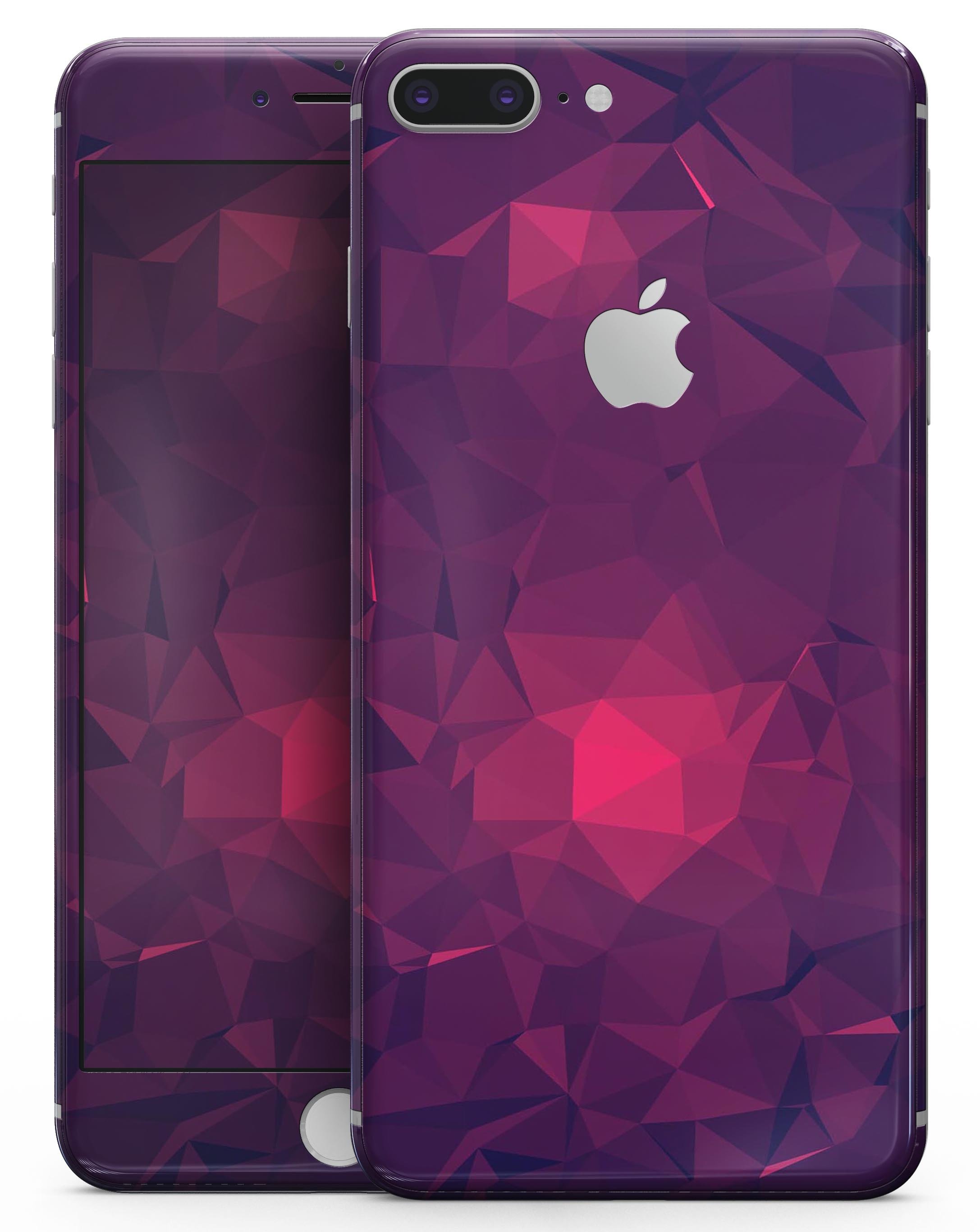 Fuscia Geometric Triangles skin for iPhone 8 and 8 Plus, showcasing vibrant geometric patterns on a sleek device.