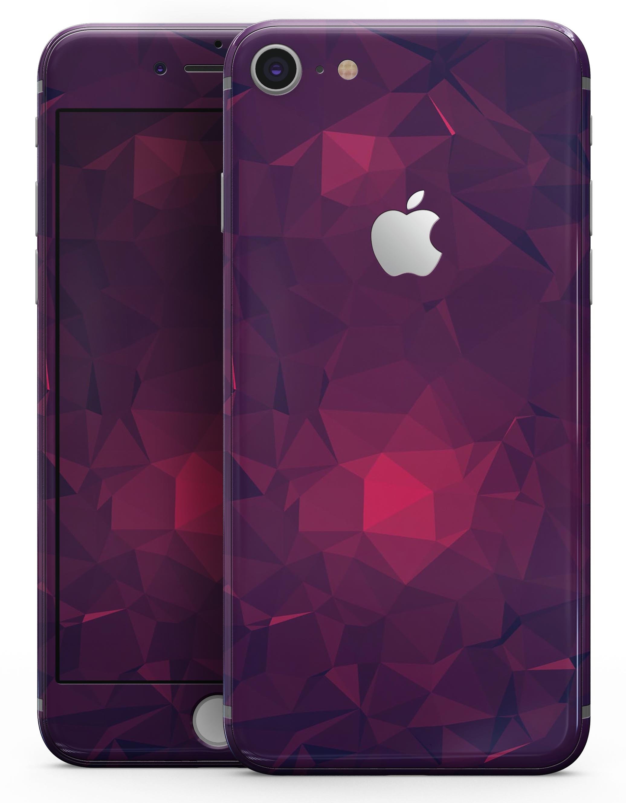 Fuscia Geometric Triangles skin for iPhone 8 and 8 Plus, showcasing vibrant geometric patterns on a sleek device.