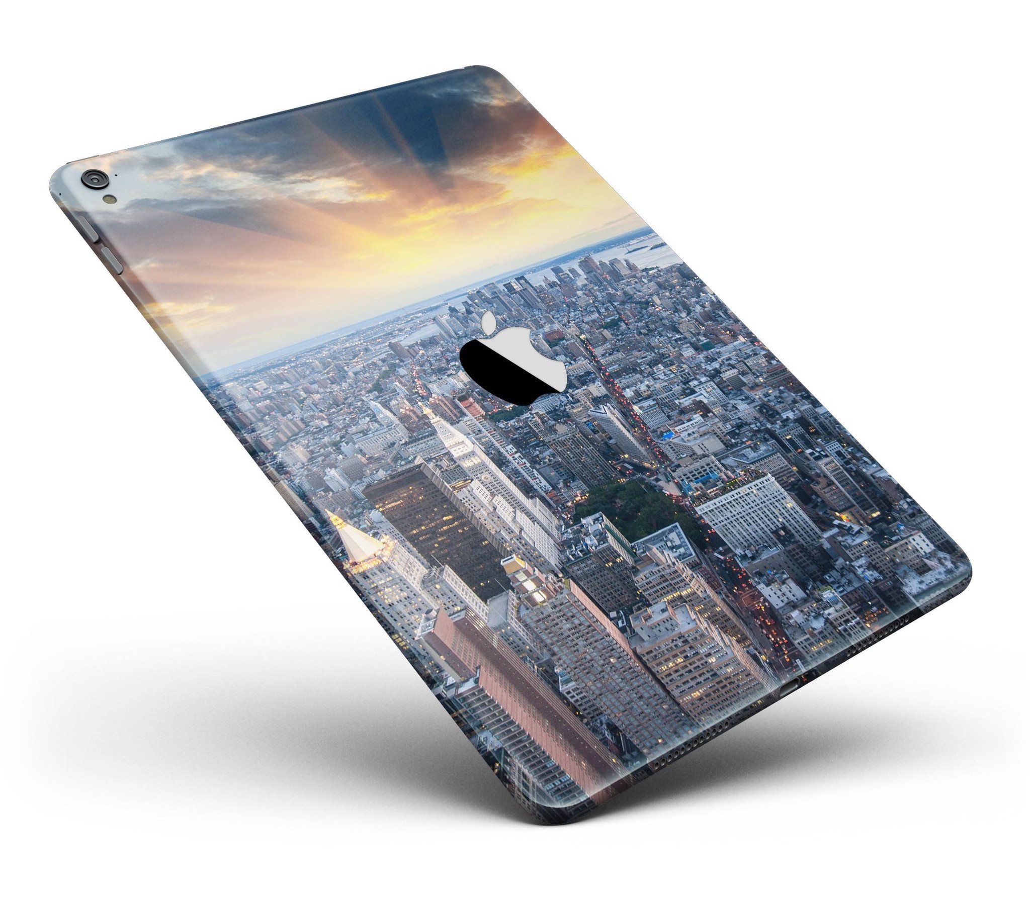 Fusion NYC Skylight Full Body Skin for iPad Pro, showcasing glossy and matte finishes with a vibrant design.