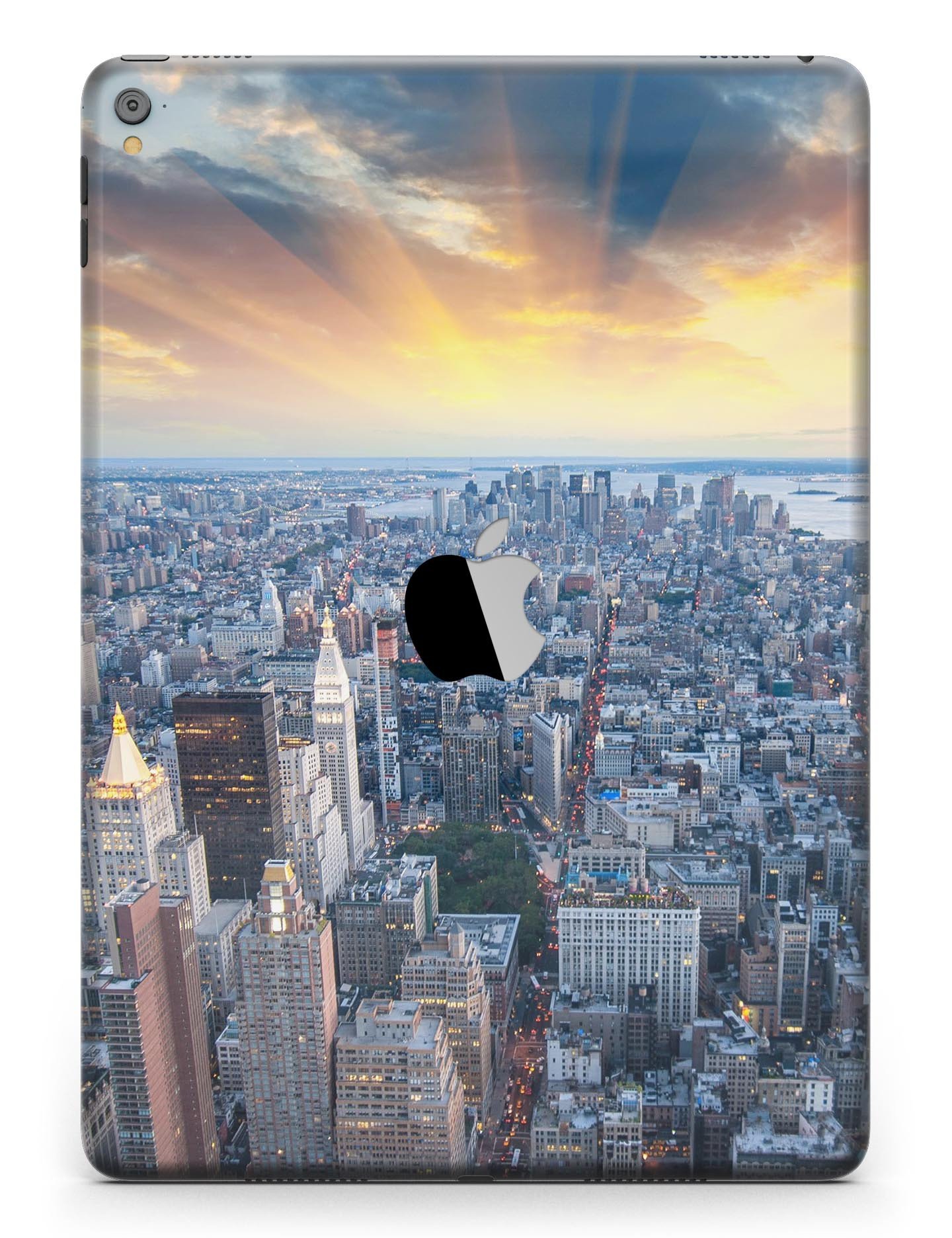 Fusion NYC Skylight Full Body Skin for iPad Pro, showcasing glossy and matte finishes with a vibrant design.