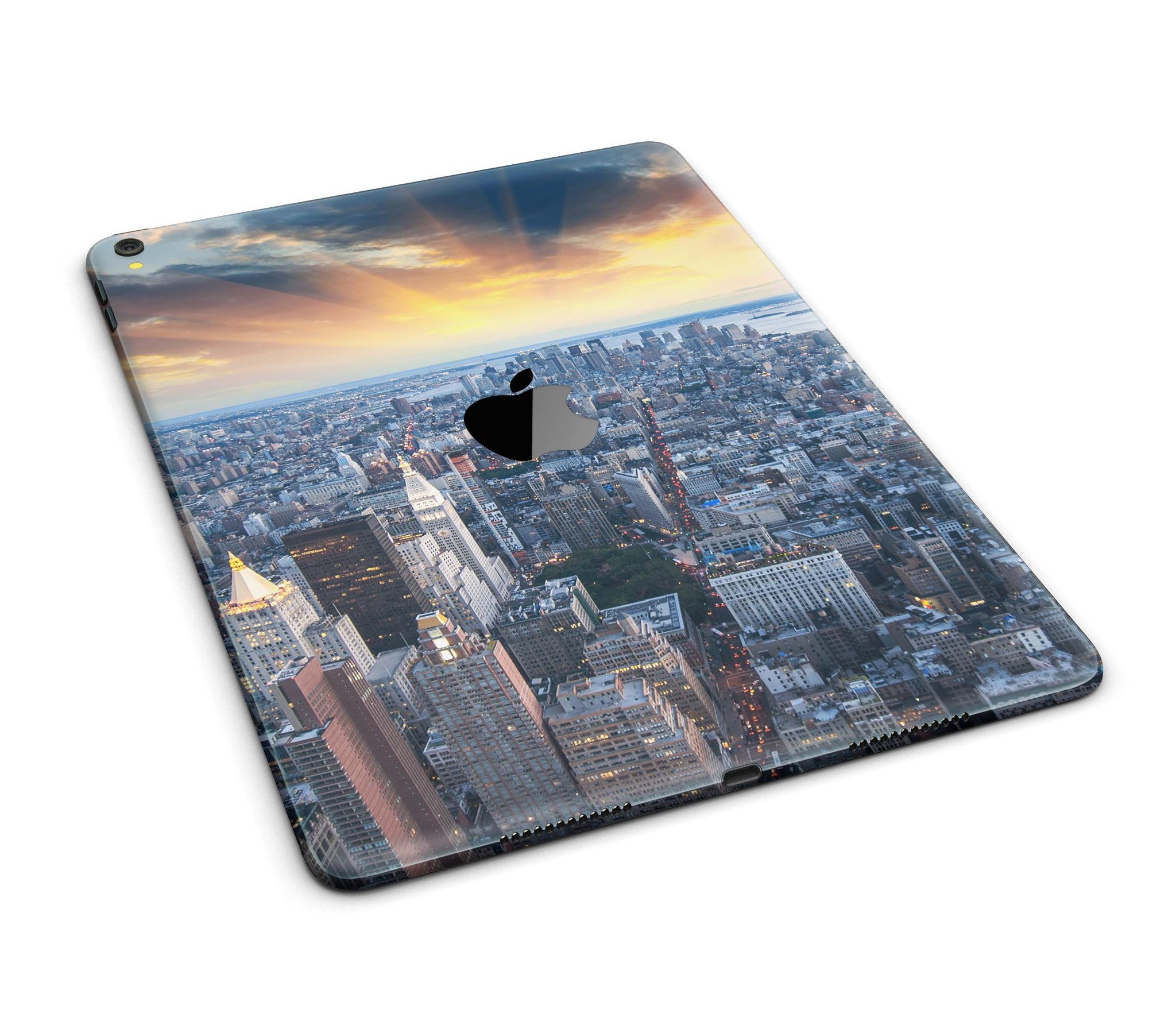 Fusion NYC Skylight Full Body Skin for iPad Pro, showcasing glossy and matte finishes with a vibrant design.