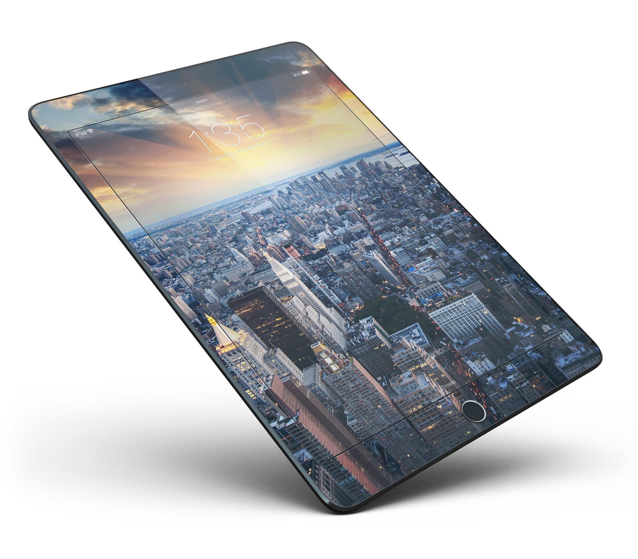 Fusion NYC Skylight Full Body Skin for iPad Pro, showcasing glossy and matte finishes with a vibrant design.