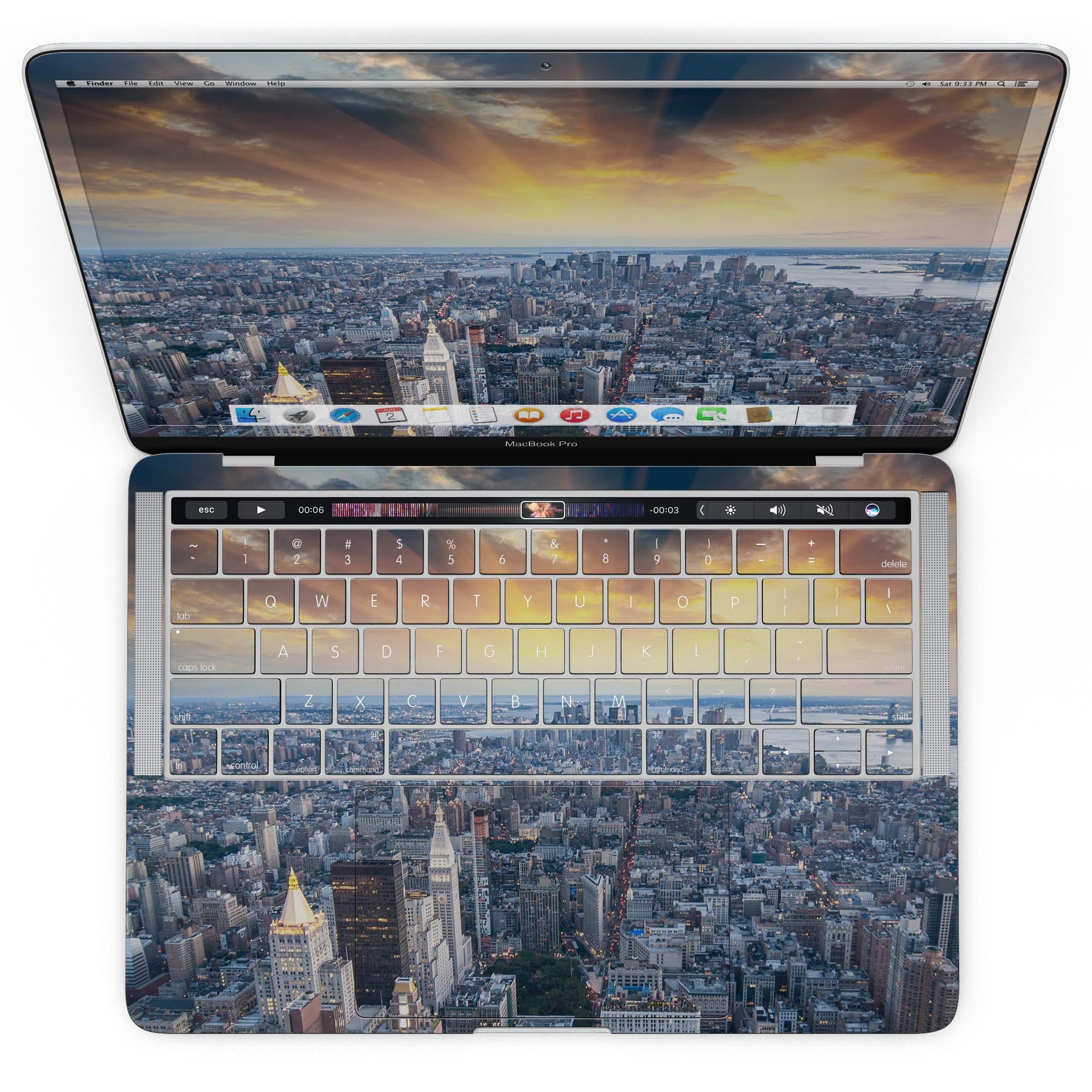 Fusion NYC Skylight Skin Kit for MacBook Pro with Touch Bar, showcasing a stylish design and premium vinyl material.