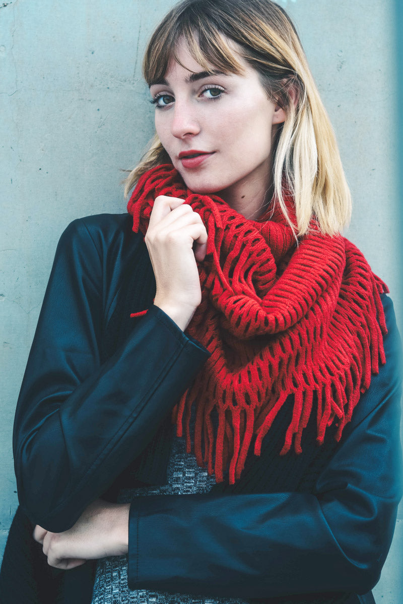 Fuzzy Chenille Tassel Infinity Scarf in various colors, showcasing its soft texture and playful tassels.