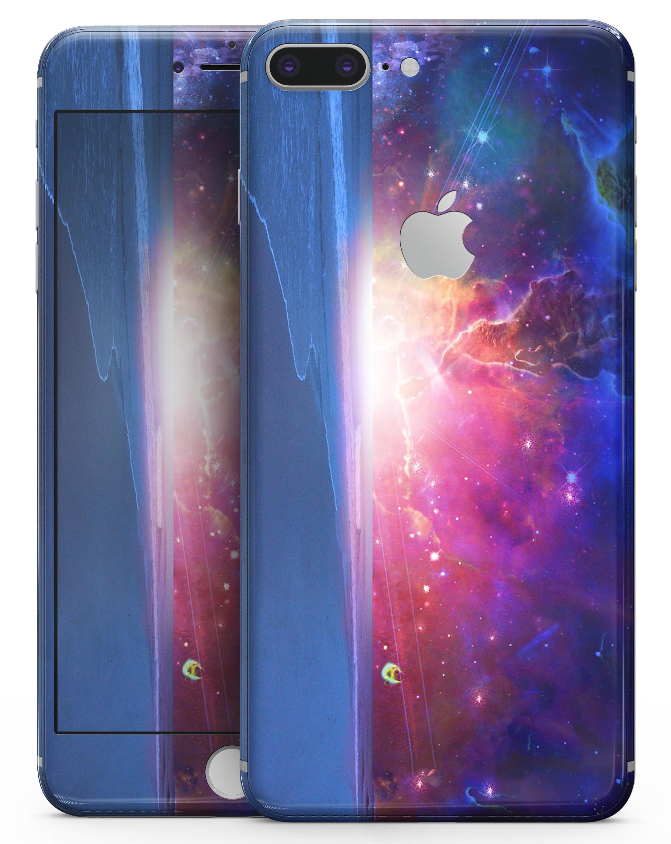 Galaxy Explosion skin-kit for iPhone 8 and 8 Plus, showcasing vibrant colors and unique design on a sleek device.