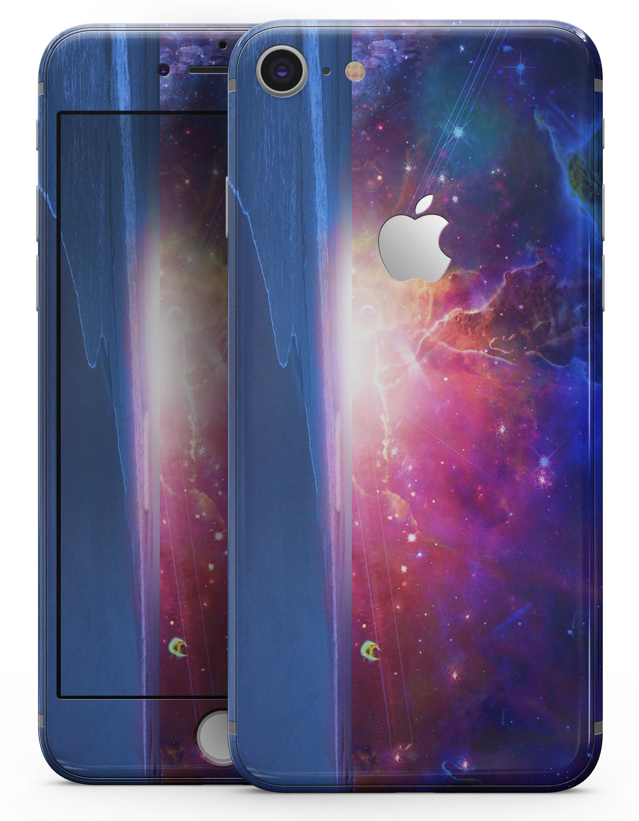 Galaxy Explosion skin-kit for iPhone 8 and 8 Plus, showcasing vibrant colors and unique design on a sleek device.