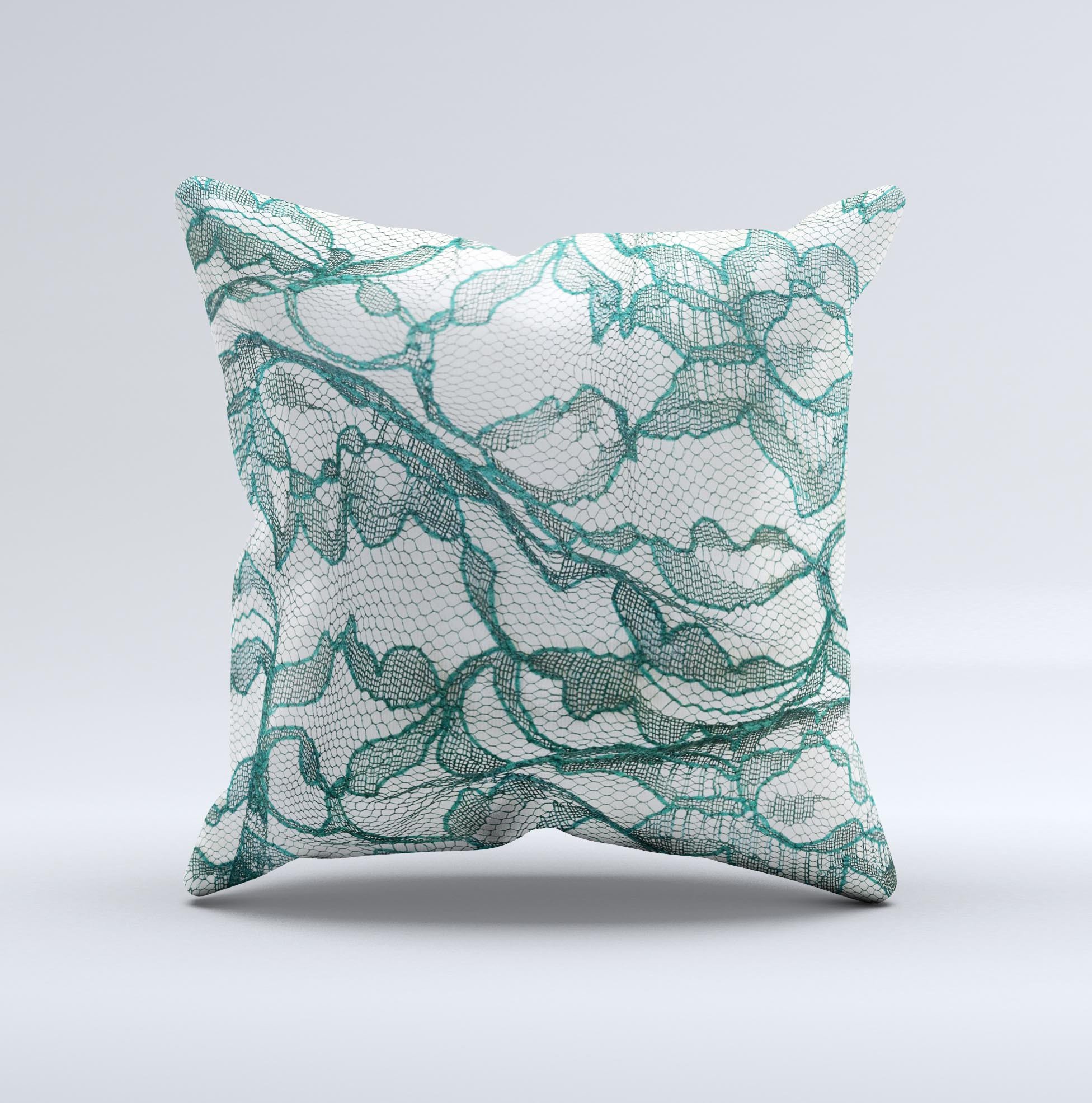 Gentle Green Wrinkled Lace Ink-Fuzed Decorative Throw Pillow with unique handmade design and soft texture.