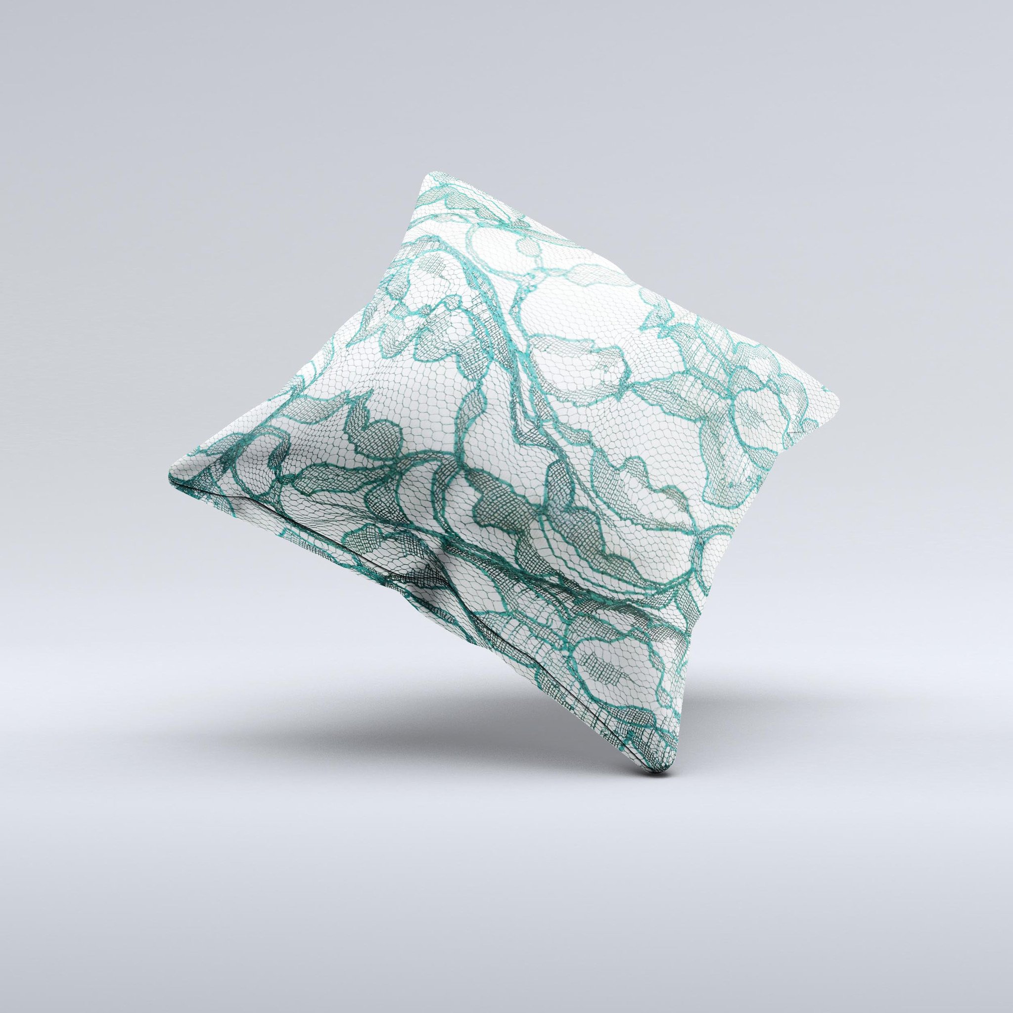 Gentle Green Wrinkled Lace Ink-Fuzed Decorative Throw Pillow with unique handmade design and soft texture.