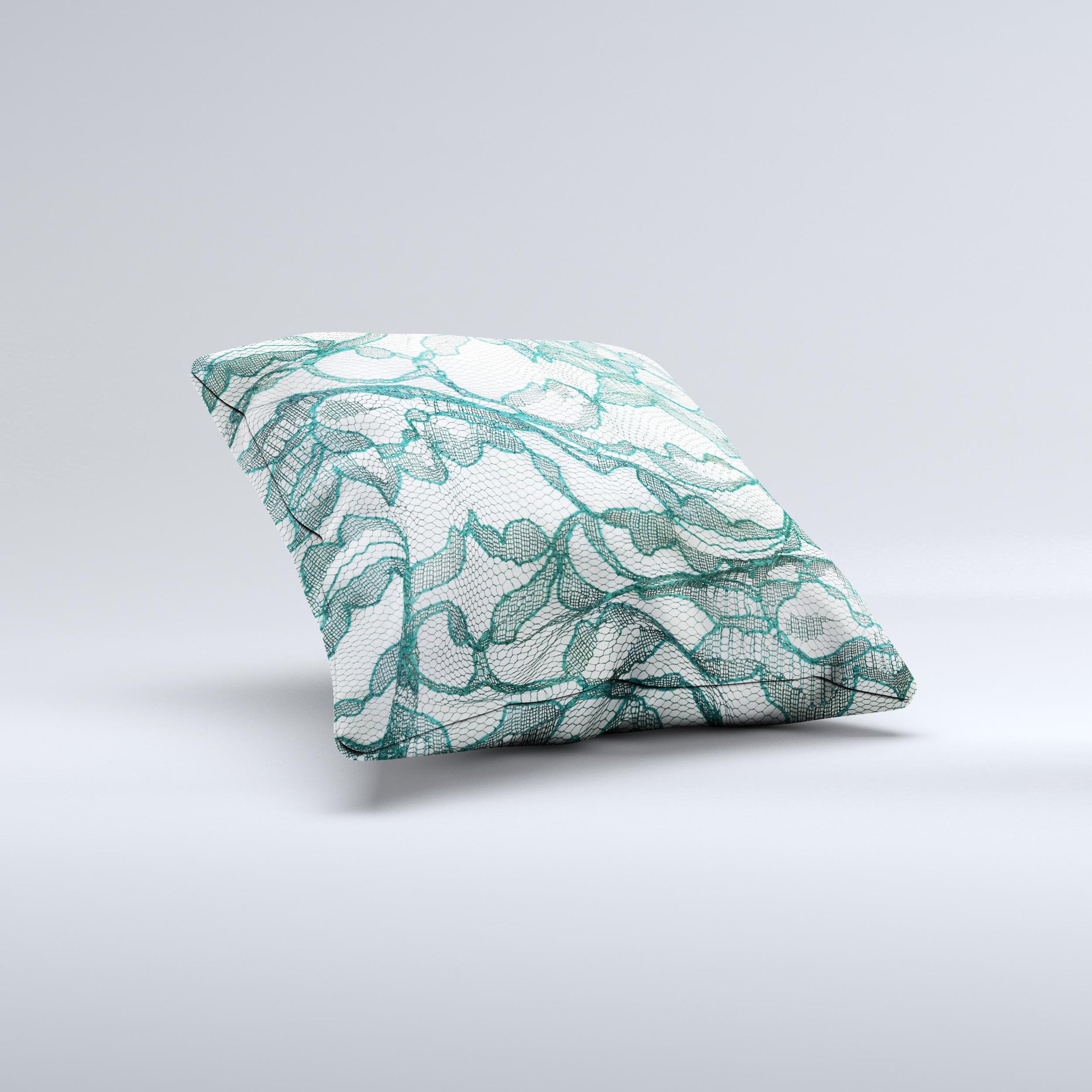 Gentle Green Wrinkled Lace Ink-Fuzed Decorative Throw Pillow with unique handmade design and soft texture.