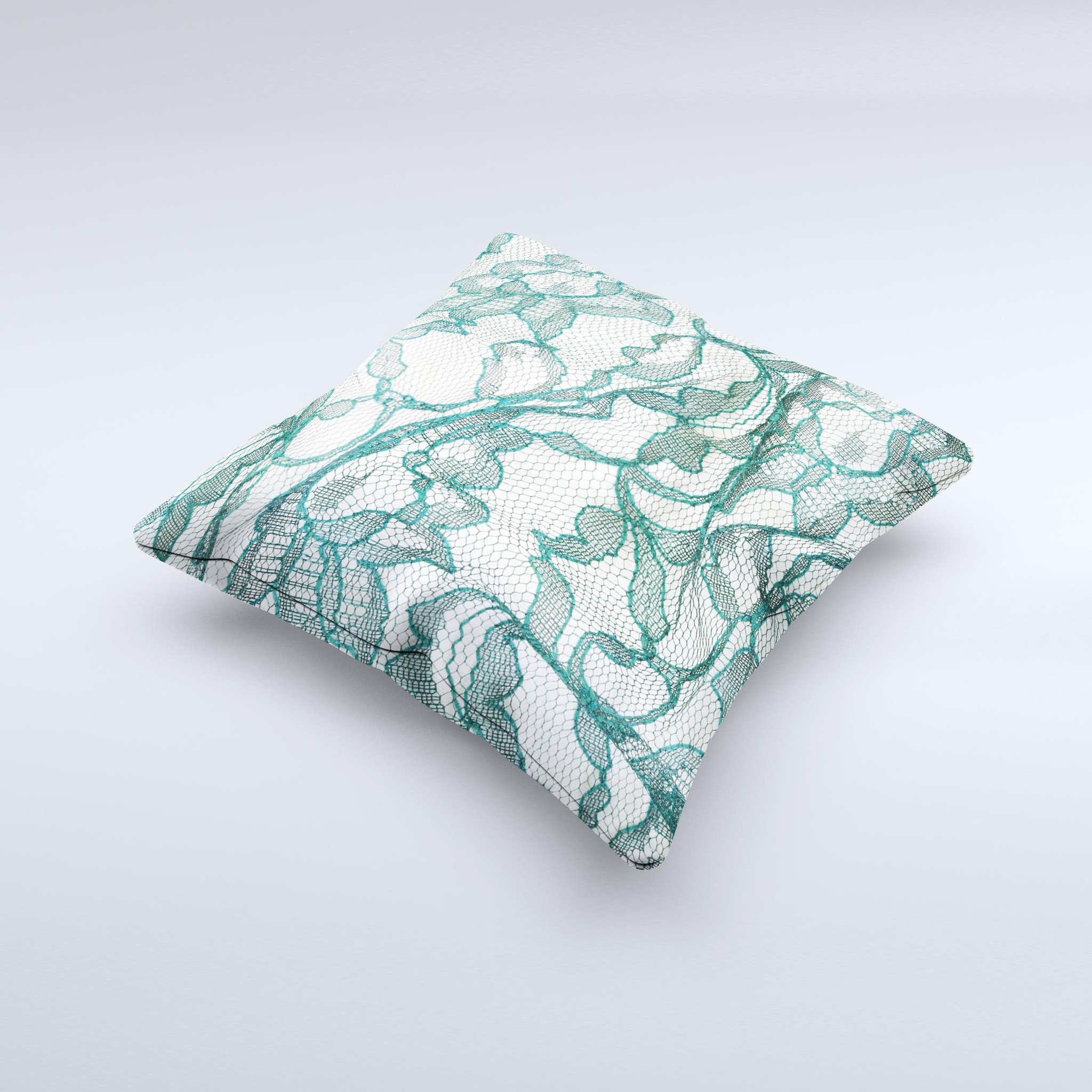 Gentle Green Wrinkled Lace Ink-Fuzed Decorative Throw Pillow with unique handmade design and soft texture.