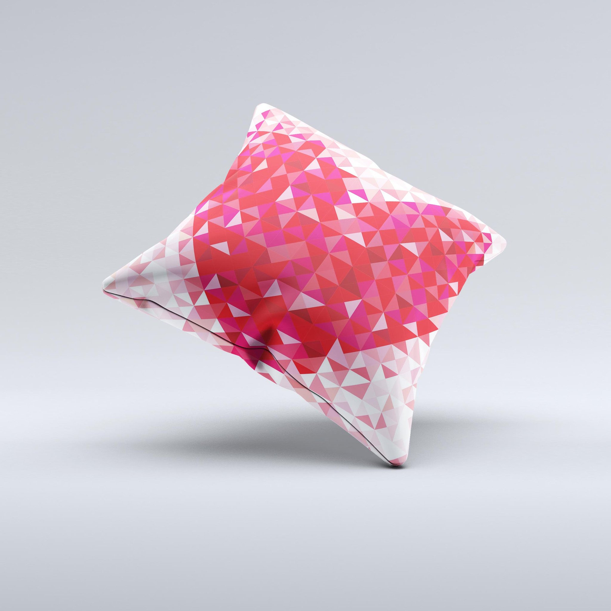 Geometric Faded Red Heart ink-Fuzed Decorative Throw Pillow with a unique design, handcrafted in Virginia, featuring a soft poly/cotton fabric.