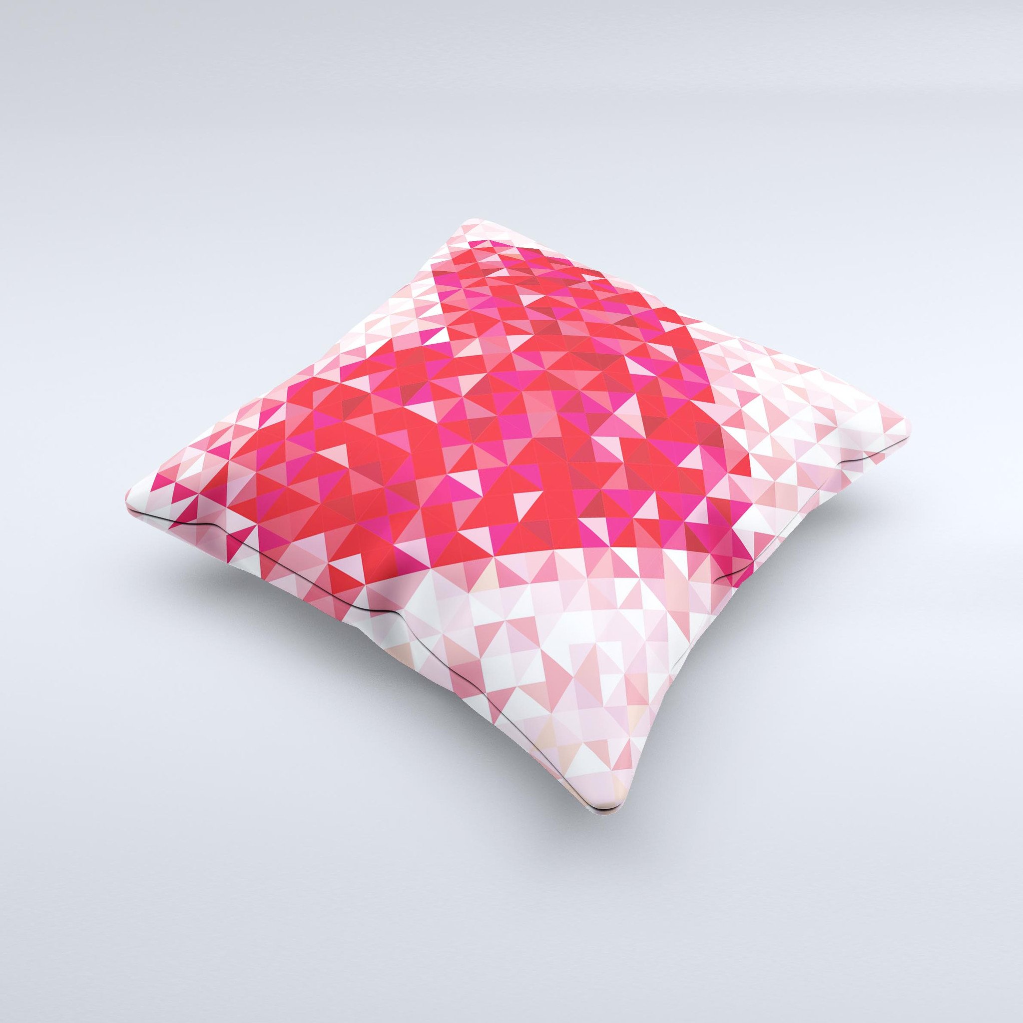 Geometric Faded Red Heart ink-Fuzed Decorative Throw Pillow with a unique design, handcrafted in Virginia, featuring a soft poly/cotton fabric.