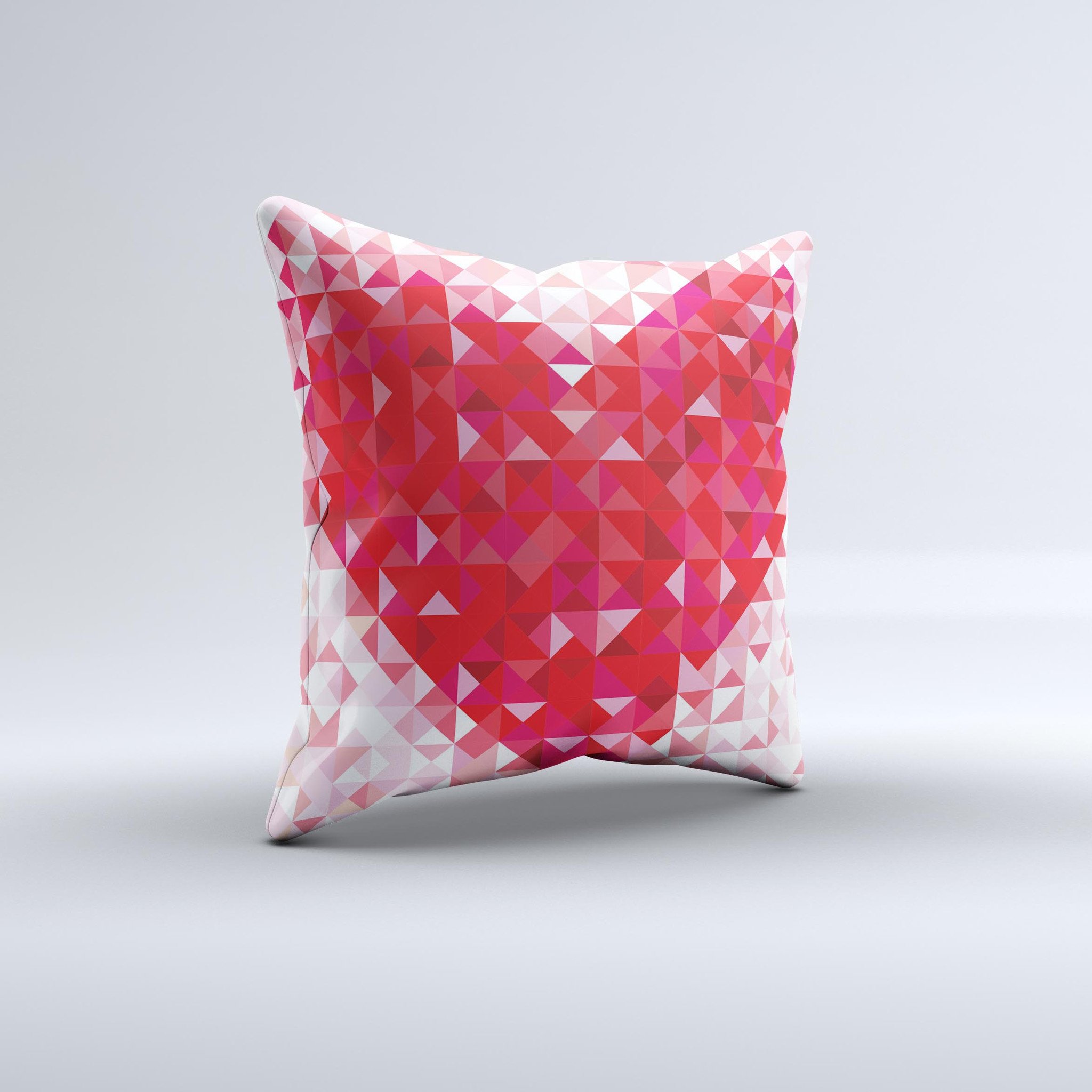 Geometric Faded Red Heart ink-Fuzed Decorative Throw Pillow with a unique design, handcrafted in Virginia, featuring a soft poly/cotton fabric.