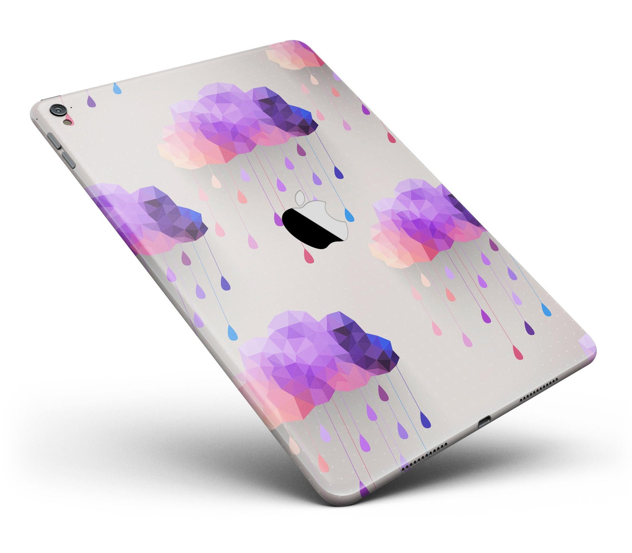 Geometric Rain Clouds Full Body Skin for iPad Pro, showcasing vibrant colors and a sleek design that fits perfectly on the device.