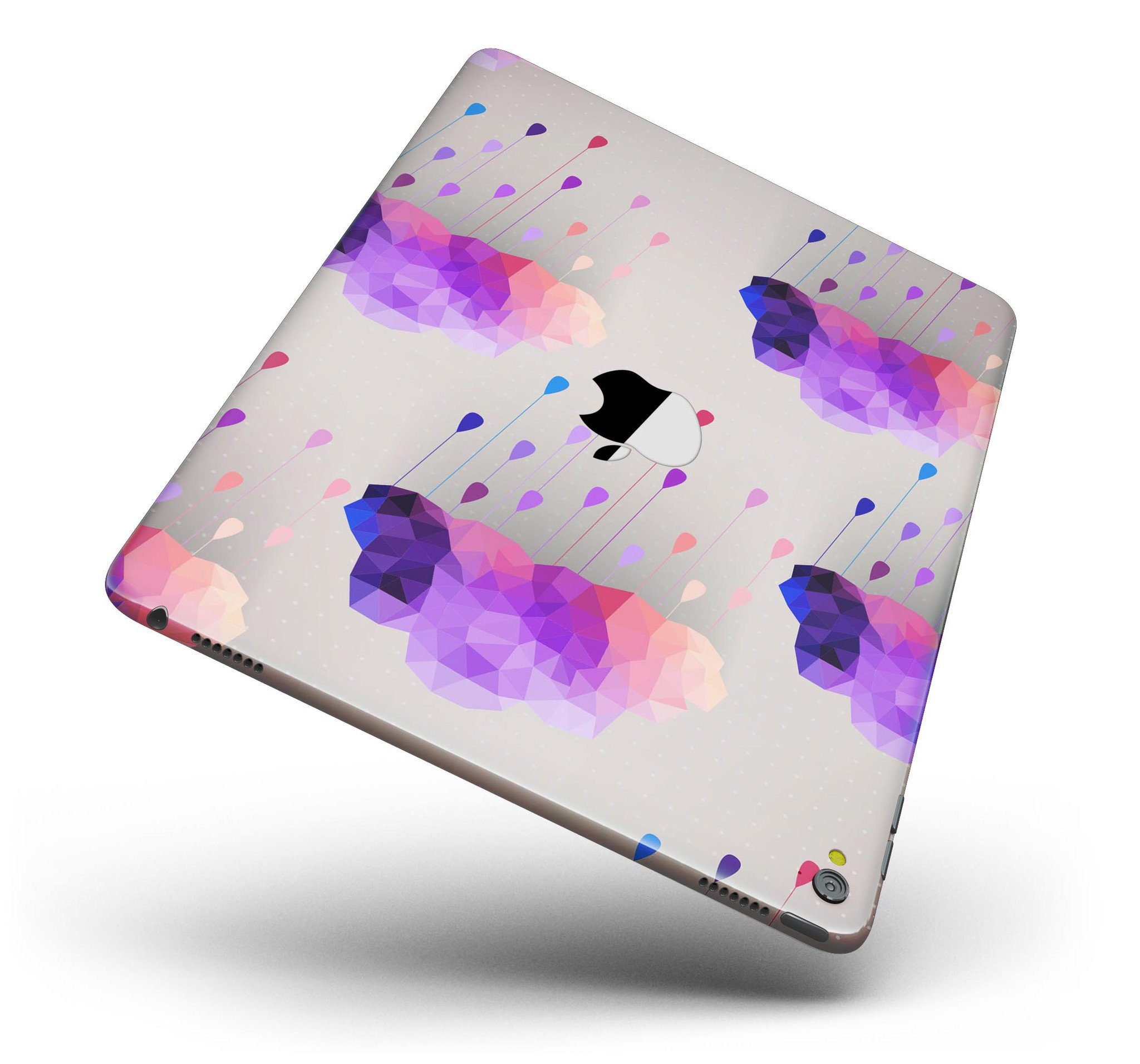 Geometric Rain Clouds Full Body Skin for iPad Pro, showcasing vibrant colors and a sleek design that fits perfectly on the device.