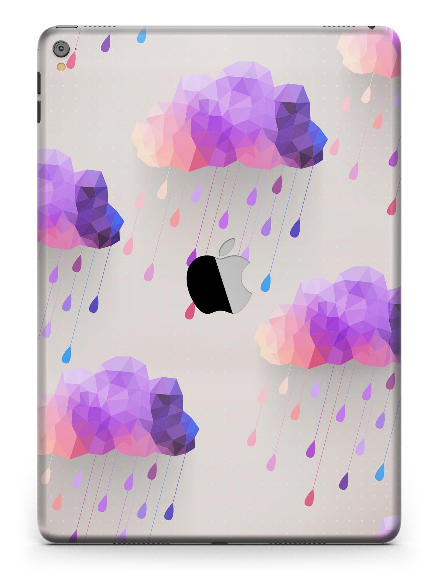 Geometric Rain Clouds Full Body Skin for iPad Pro, showcasing vibrant colors and a sleek design that fits perfectly on the device.