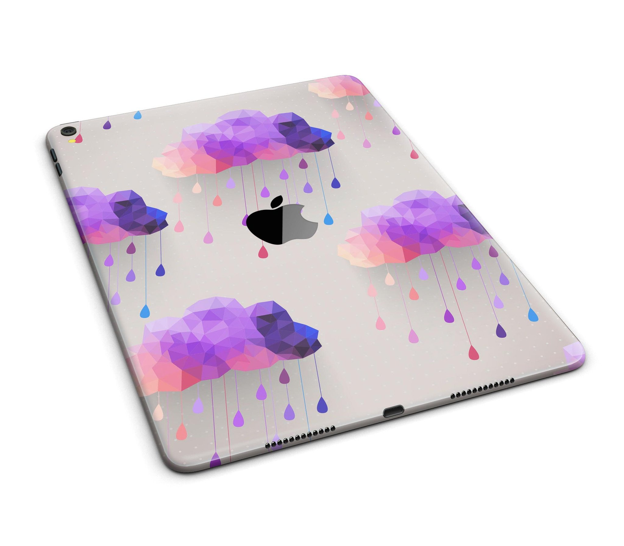 Geometric Rain Clouds Full Body Skin for iPad Pro, showcasing vibrant colors and a sleek design that fits perfectly on the device.