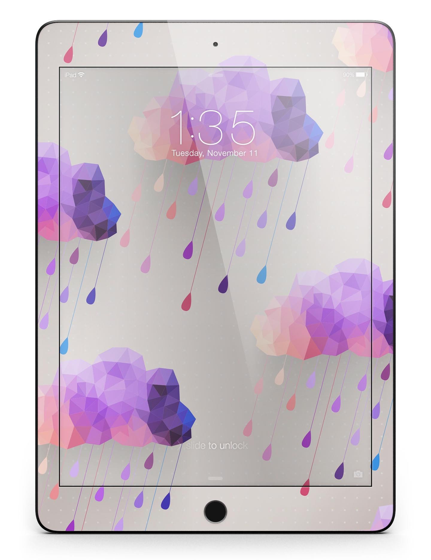 Geometric Rain Clouds Full Body Skin for iPad Pro, showcasing vibrant colors and a sleek design that fits perfectly on the device.