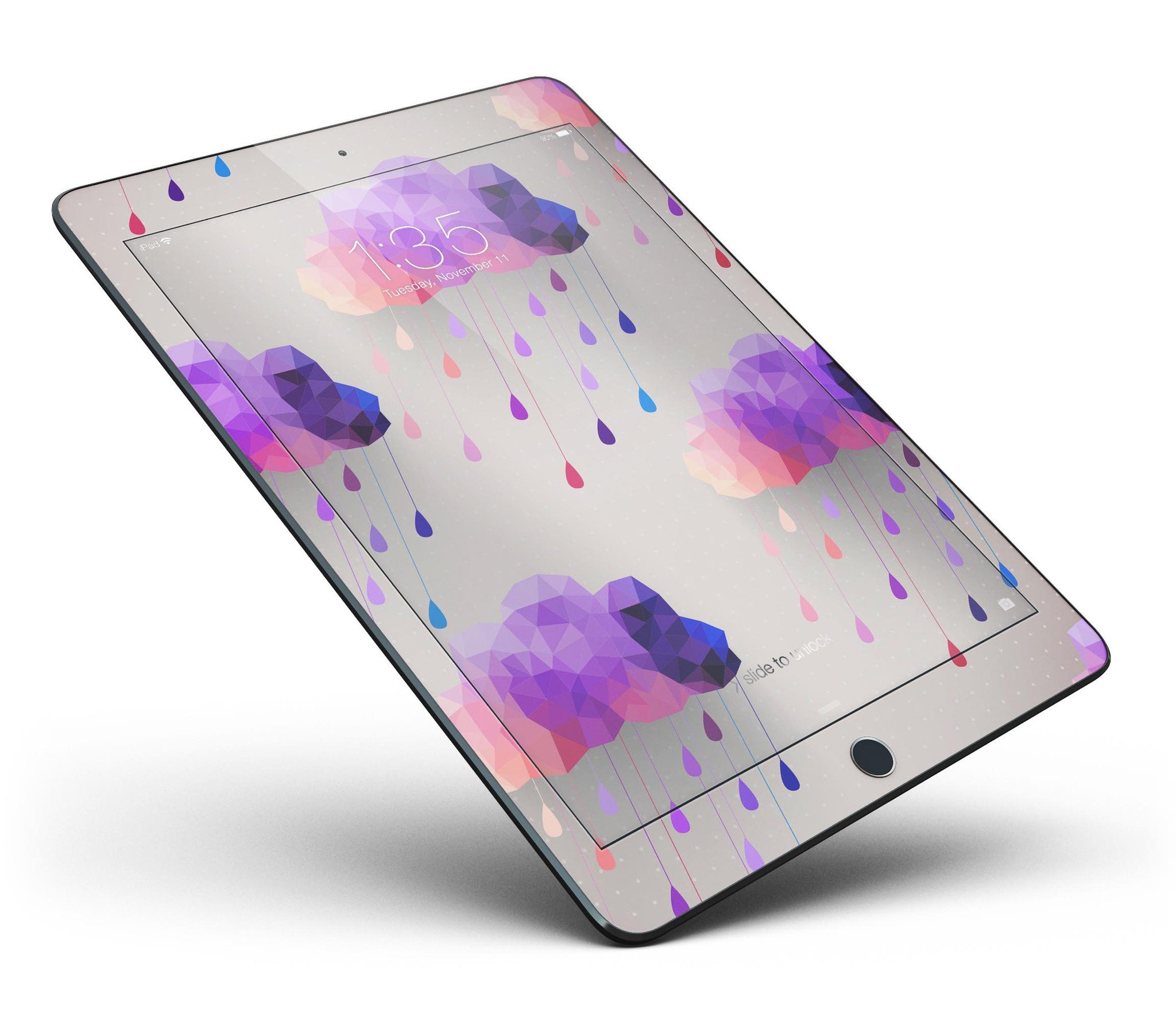 Geometric Rain Clouds Full Body Skin for iPad Pro, showcasing vibrant colors and a sleek design that fits perfectly on the device.