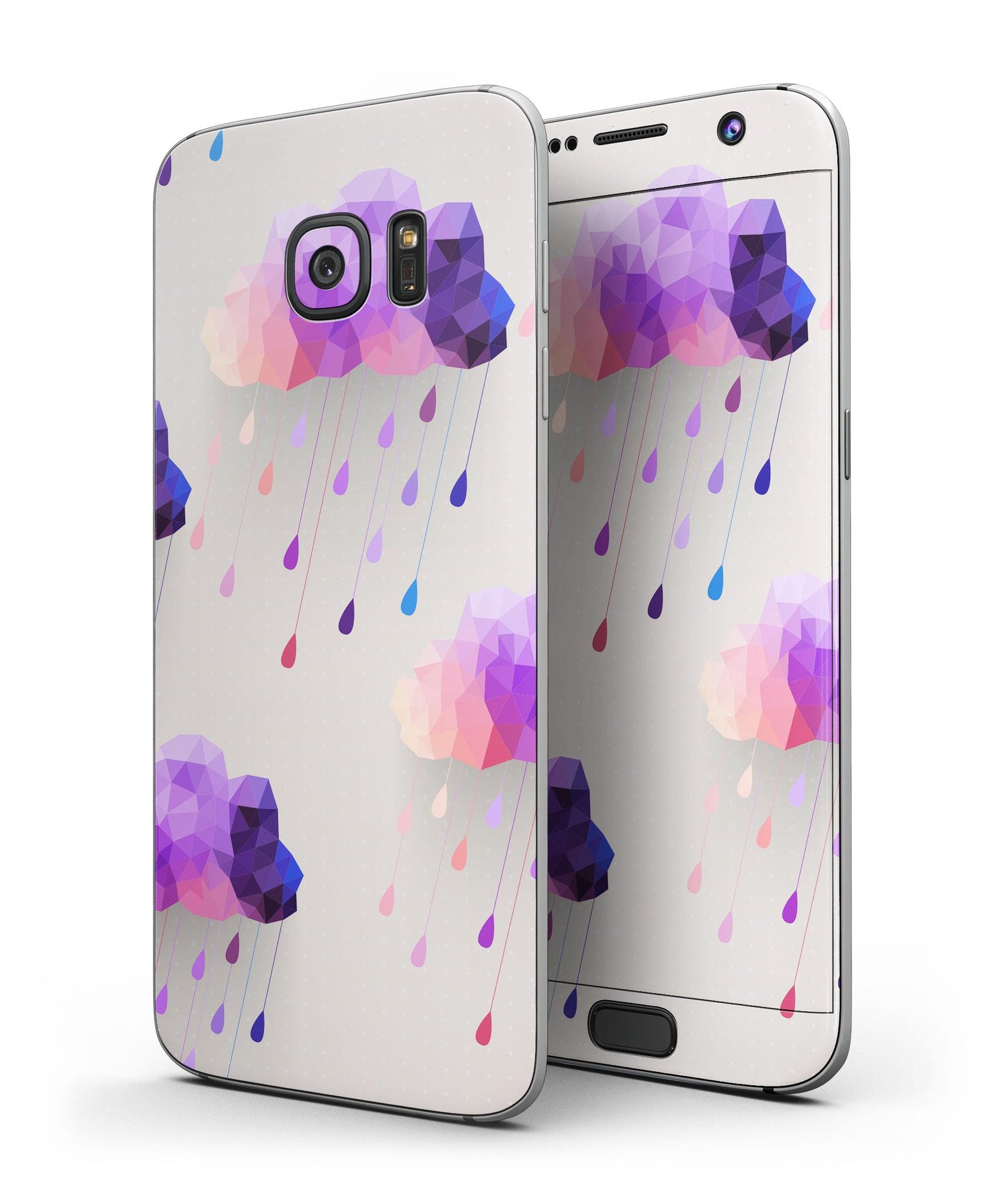 Geometric Rain Clouds skin kit for Samsung Galaxy S7, showcasing vibrant design and premium vinyl material.