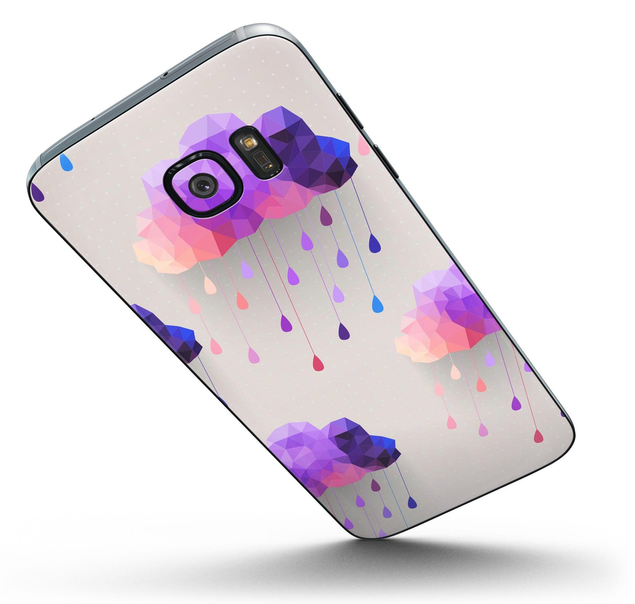 Geometric Rain Clouds skin kit for Samsung Galaxy S7, showcasing vibrant design and premium vinyl material.