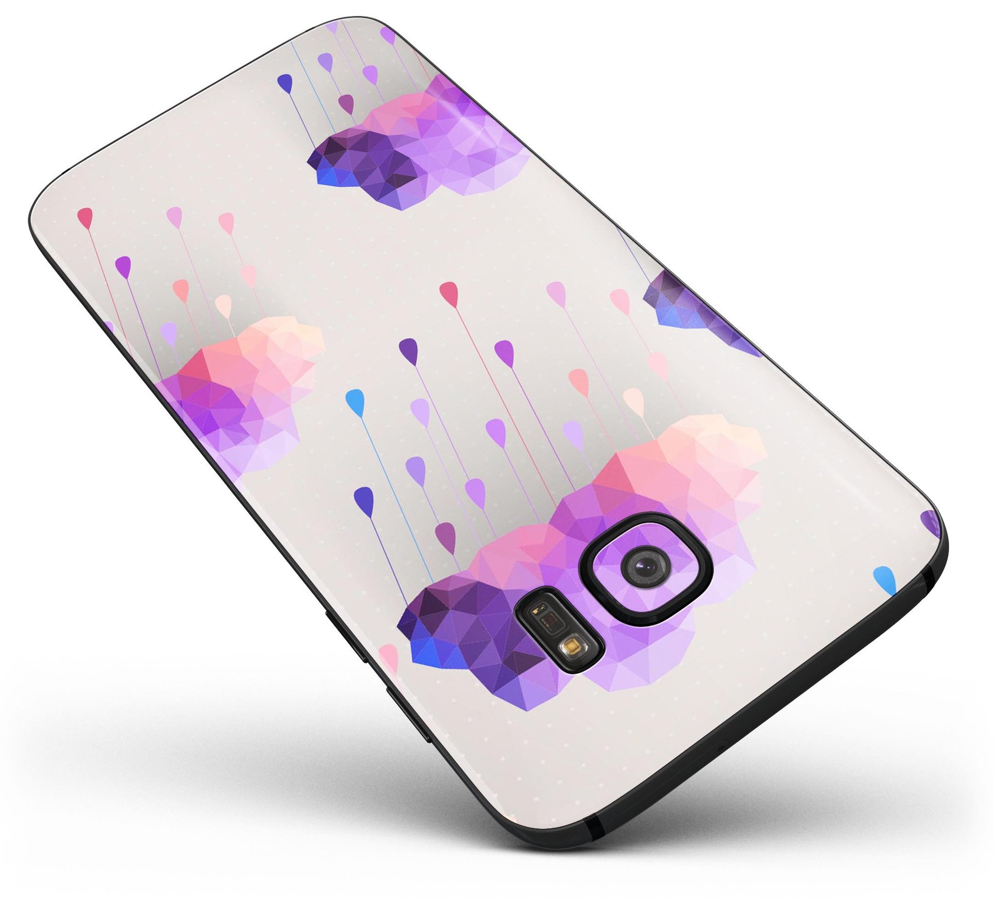 Geometric Rain Clouds skin kit for Samsung Galaxy S7, showcasing vibrant design and premium vinyl material.