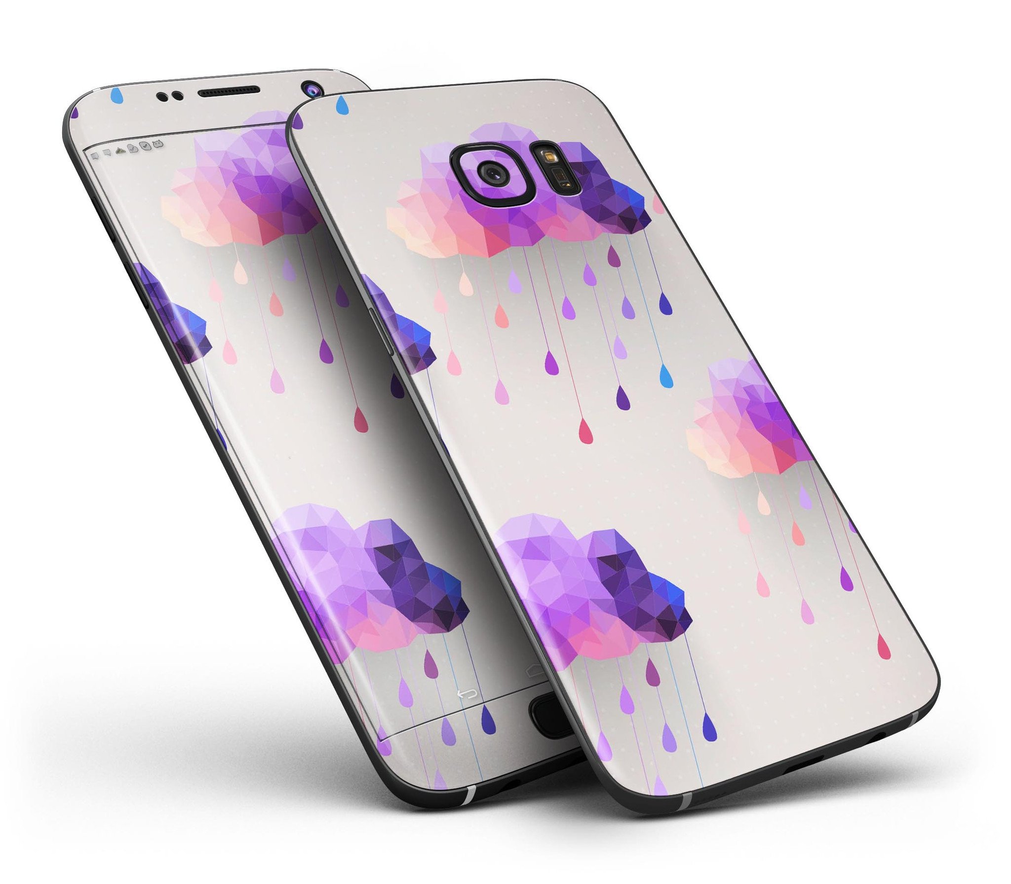 Geometric Rain Clouds skin kit for Samsung Galaxy S7, showcasing vibrant design and premium vinyl material.