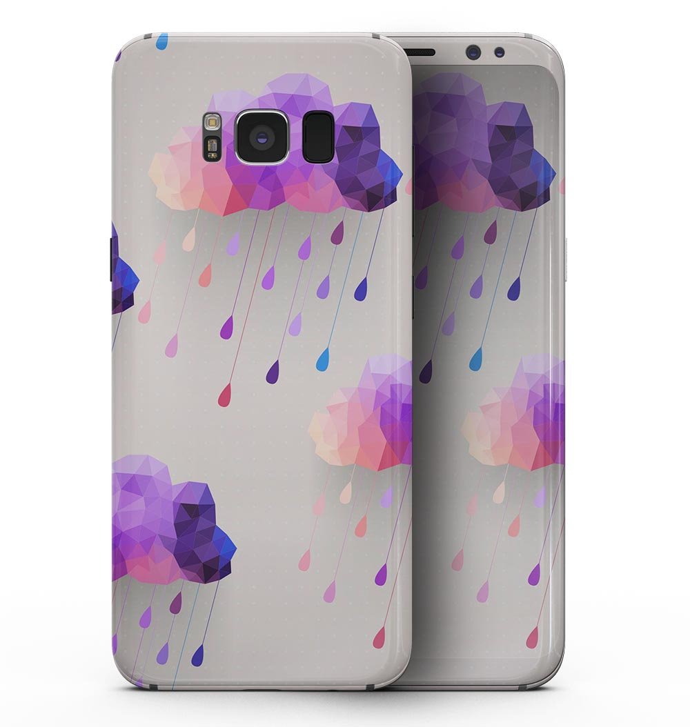 Geometric Rain Clouds skin kit for Samsung Galaxy S8, showcasing vibrant colors and unique design on a sleek device.