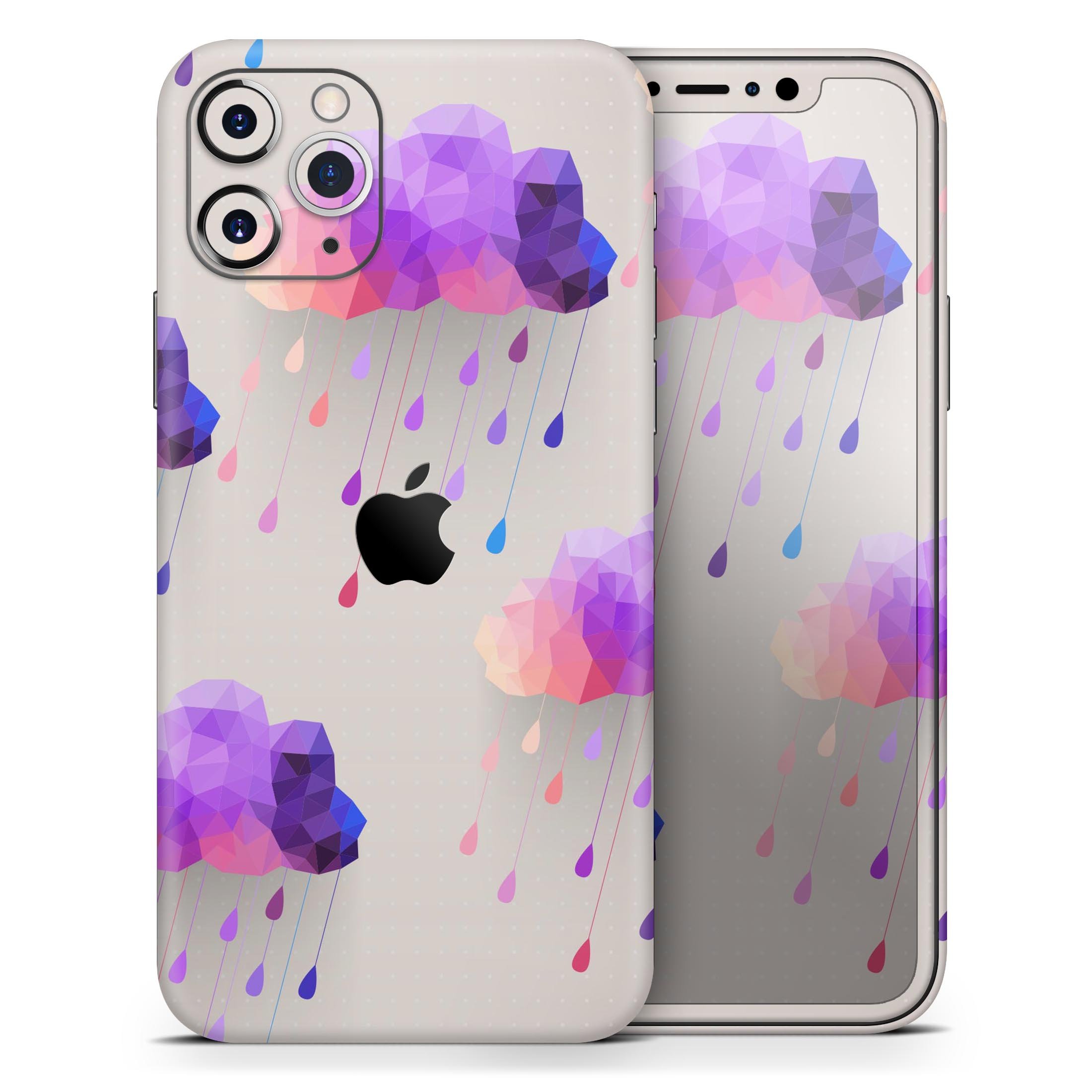 Geometric Rain Clouds Skin-Kit for Apple iPhone 13, showcasing vibrant colors and a stylish design.