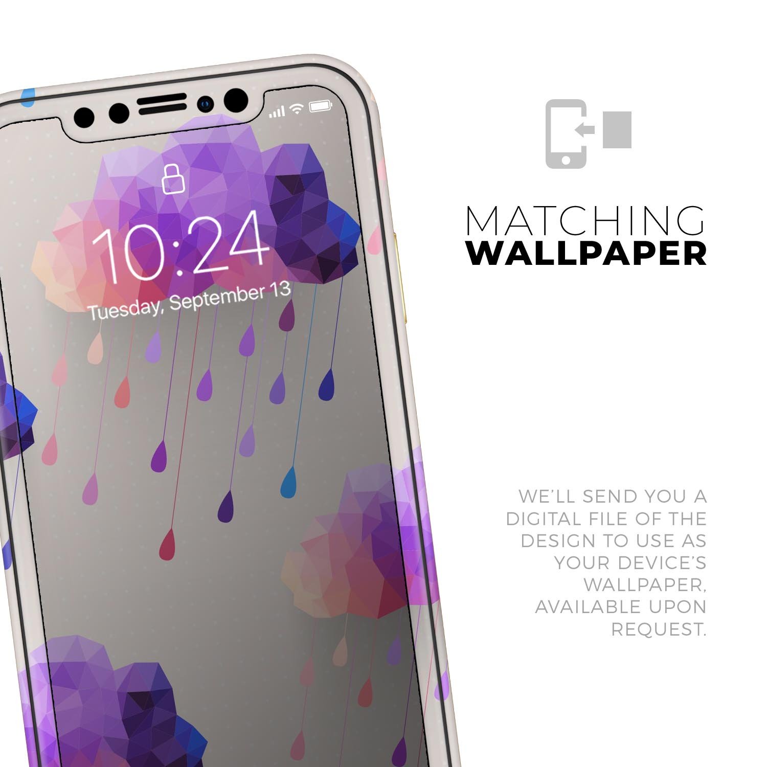 Geometric Rain Clouds Skin-Kit for Apple iPhone 13, showcasing vibrant colors and a stylish design.