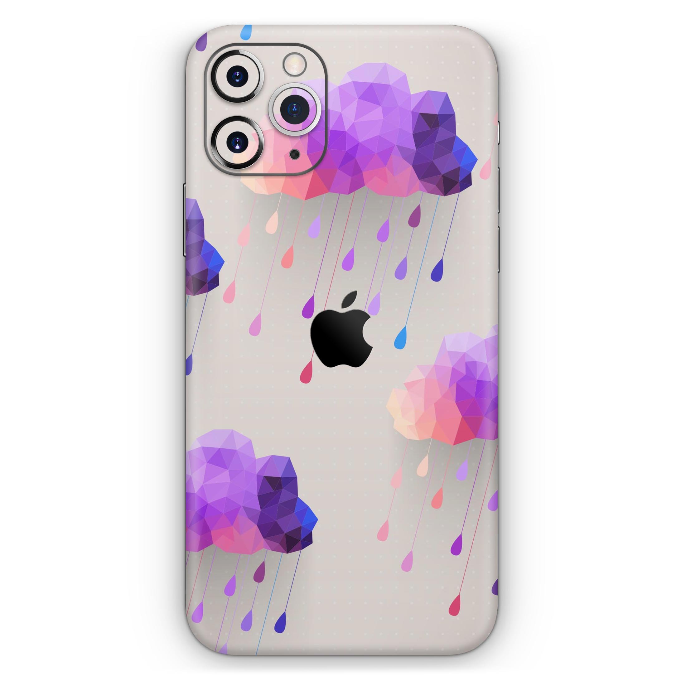 Geometric Rain Clouds Skin-Kit for Apple iPhone 13, showcasing vibrant colors and a stylish design.