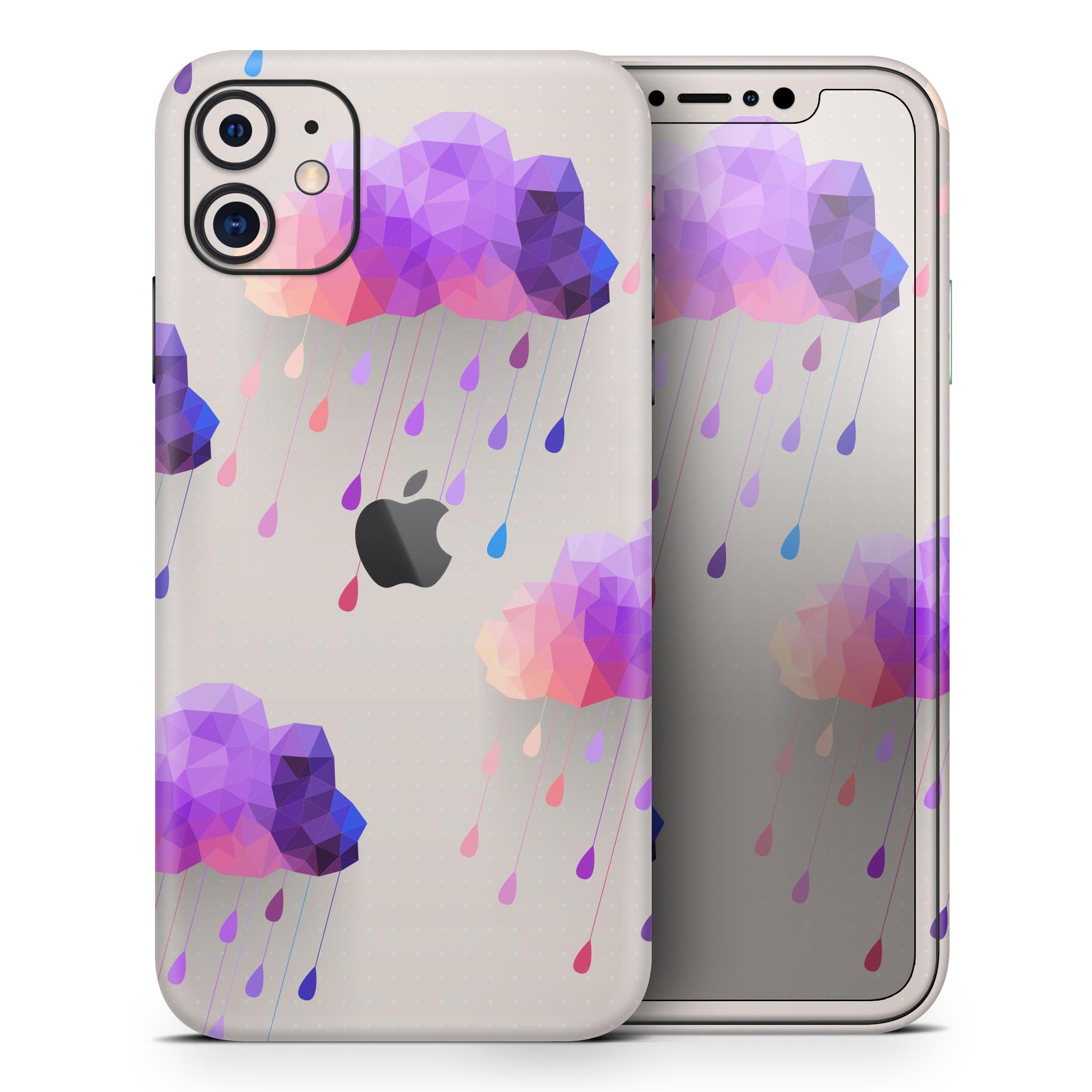 Geometric Rain Clouds Skin-Kit for Apple iPhone 13, showcasing vibrant colors and a stylish design.