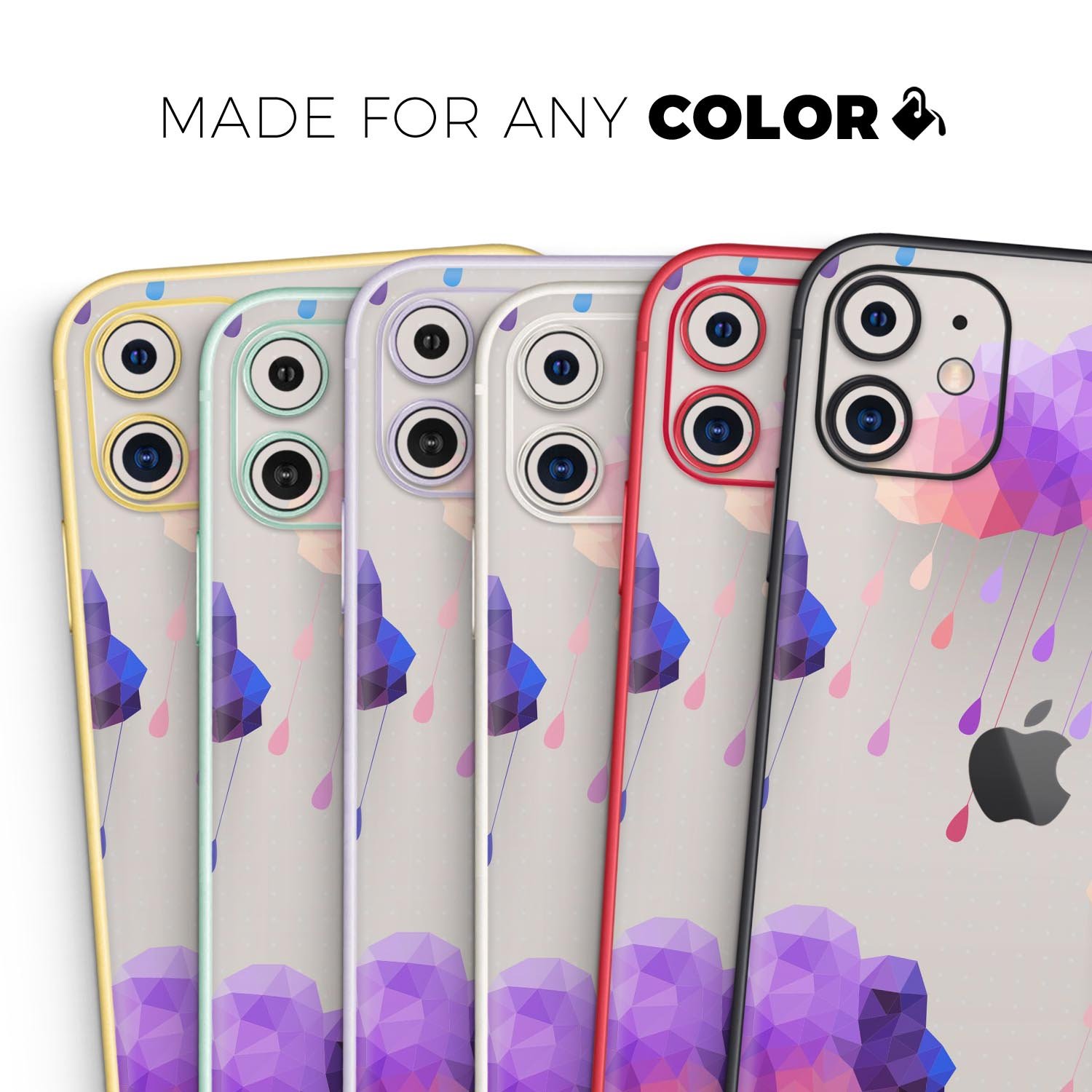 Geometric Rain Clouds Skin-Kit for Apple iPhone 13, showcasing vibrant colors and a stylish design.