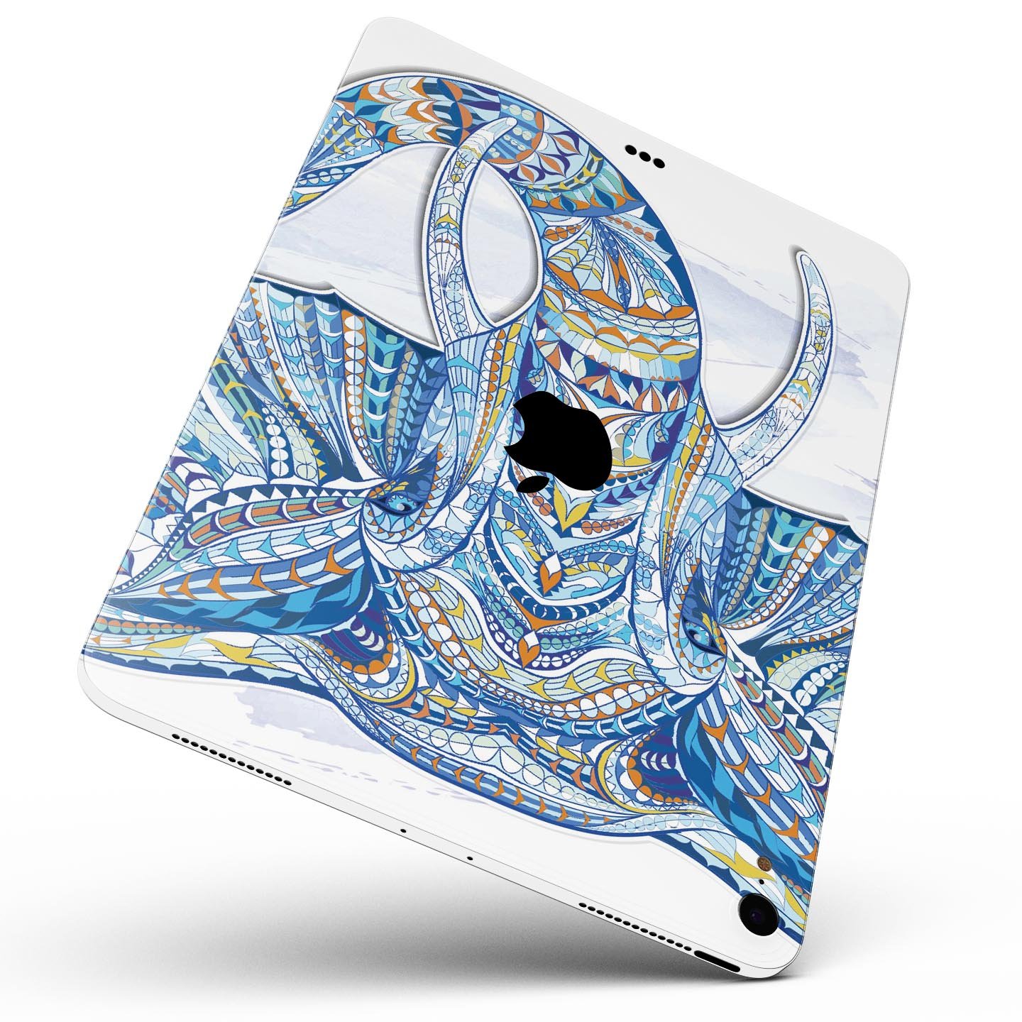 Geometric Sacred Elephant skin decal for Apple iPad, showcasing vibrant colors and intricate design on a sleek surface.