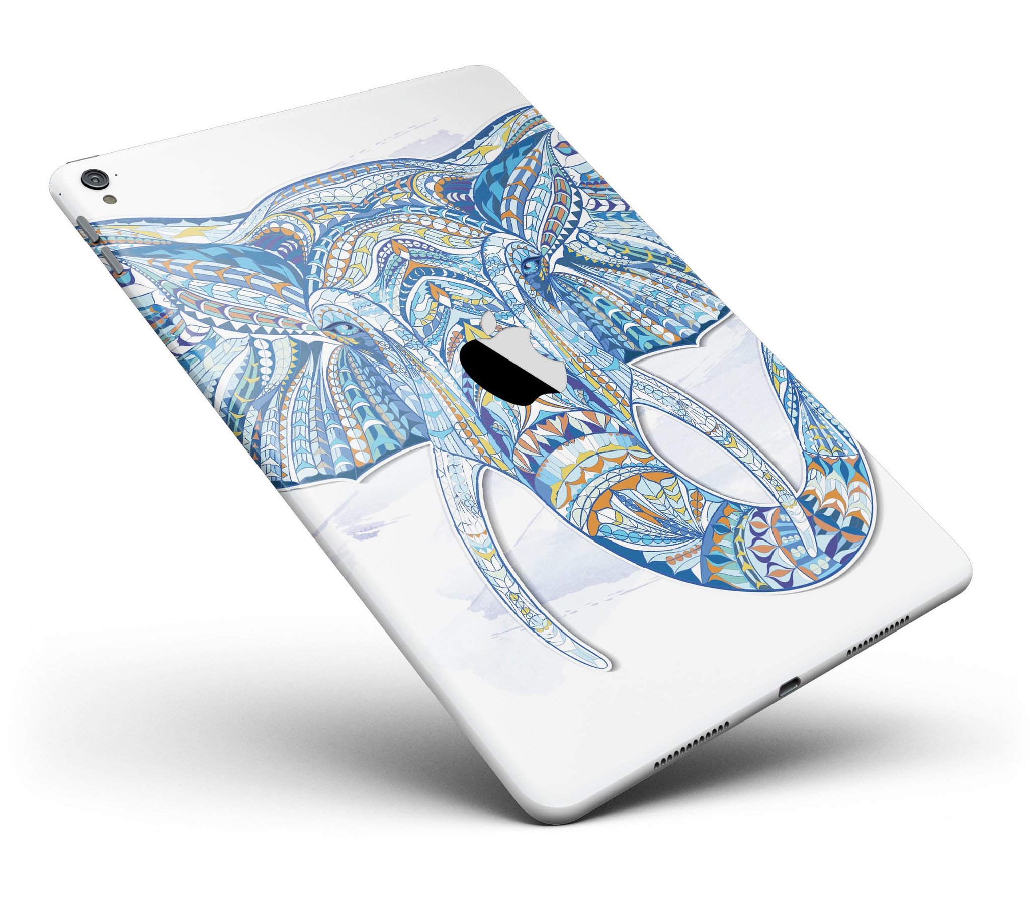 Geometric Sacred Elephant Full Body Skin for iPad Pro, showcasing vibrant colors and intricate design.