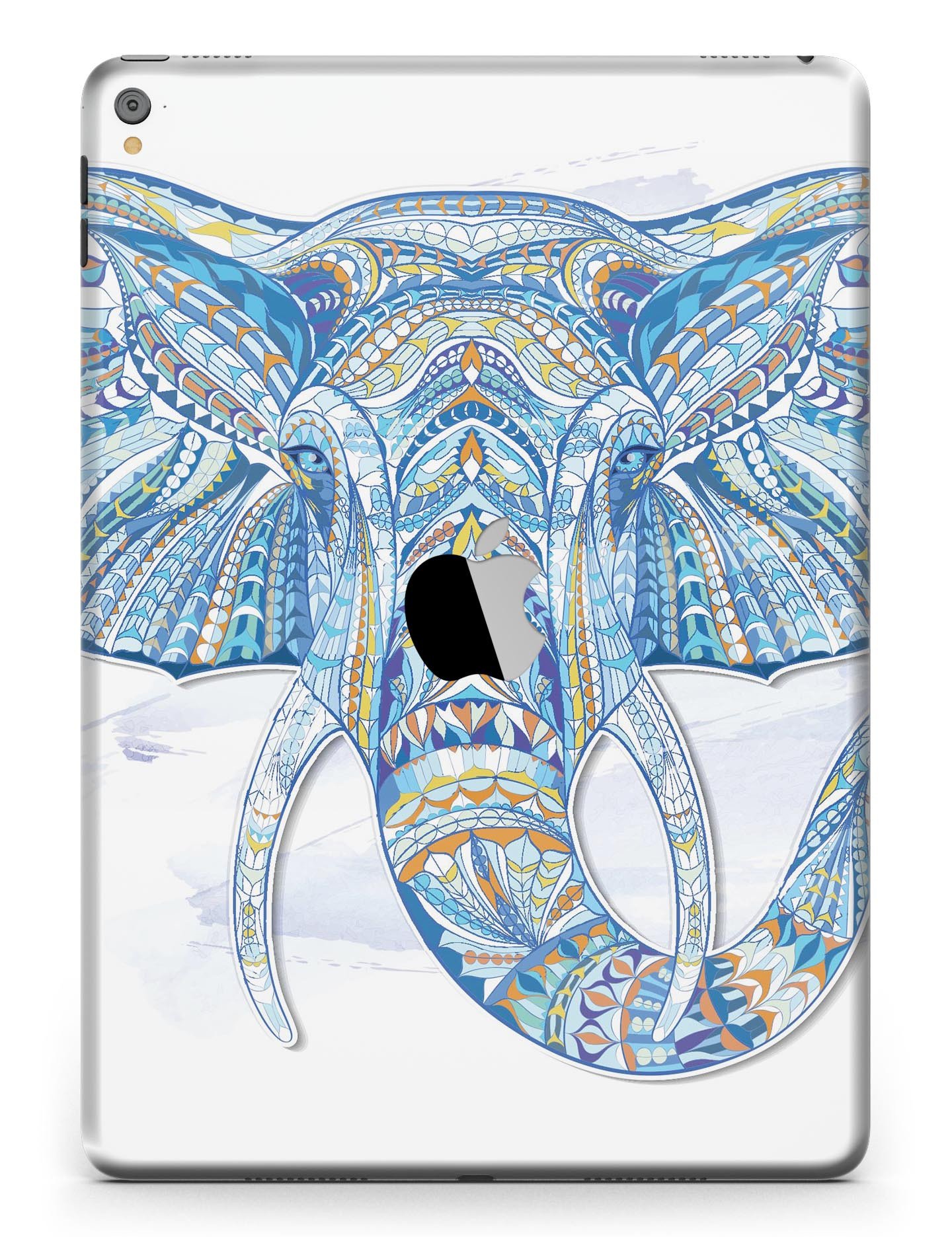 Geometric Sacred Elephant Full Body Skin for iPad Pro, showcasing vibrant colors and intricate design.