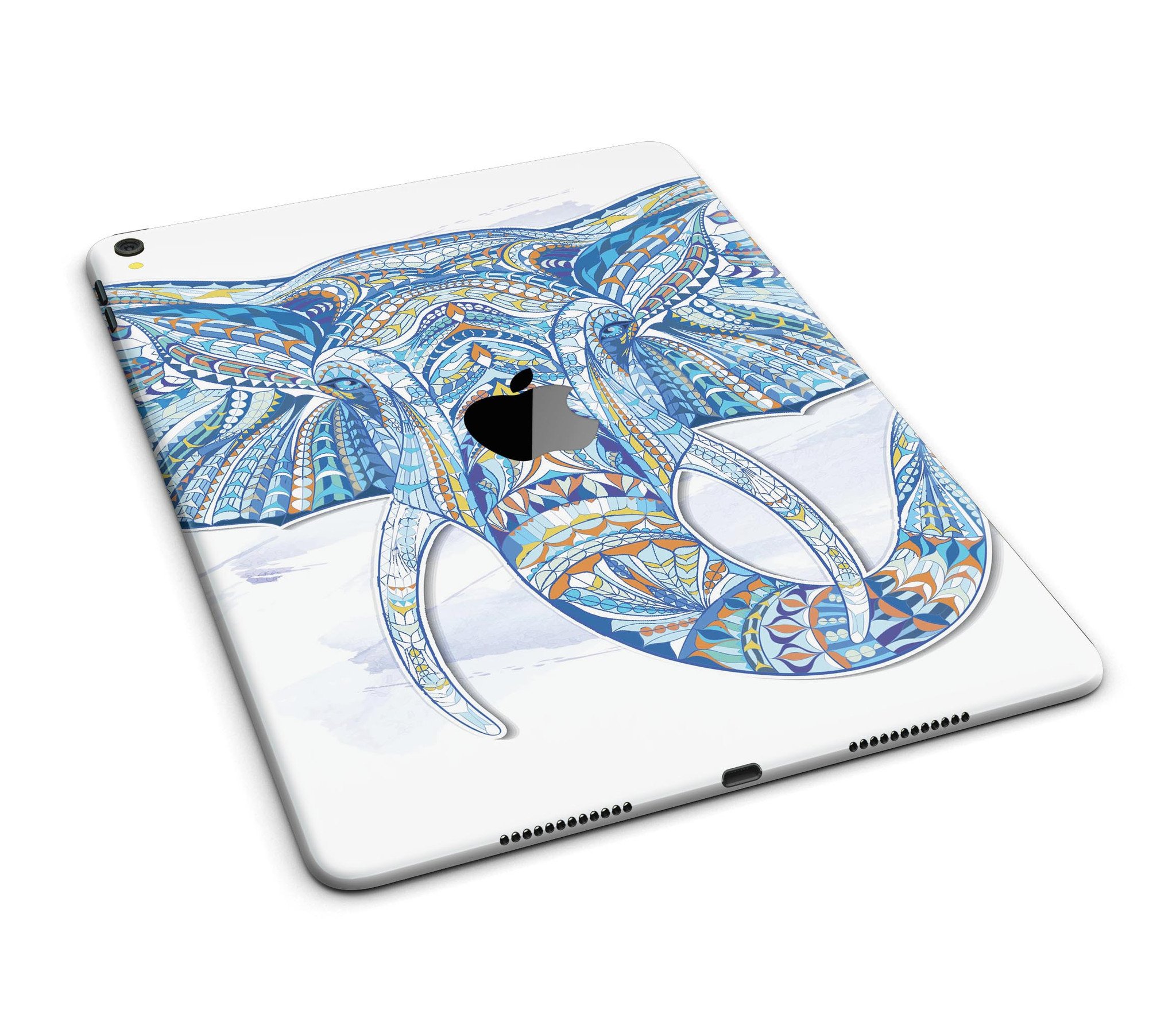 Geometric Sacred Elephant Full Body Skin for iPad Pro, showcasing vibrant colors and intricate design.