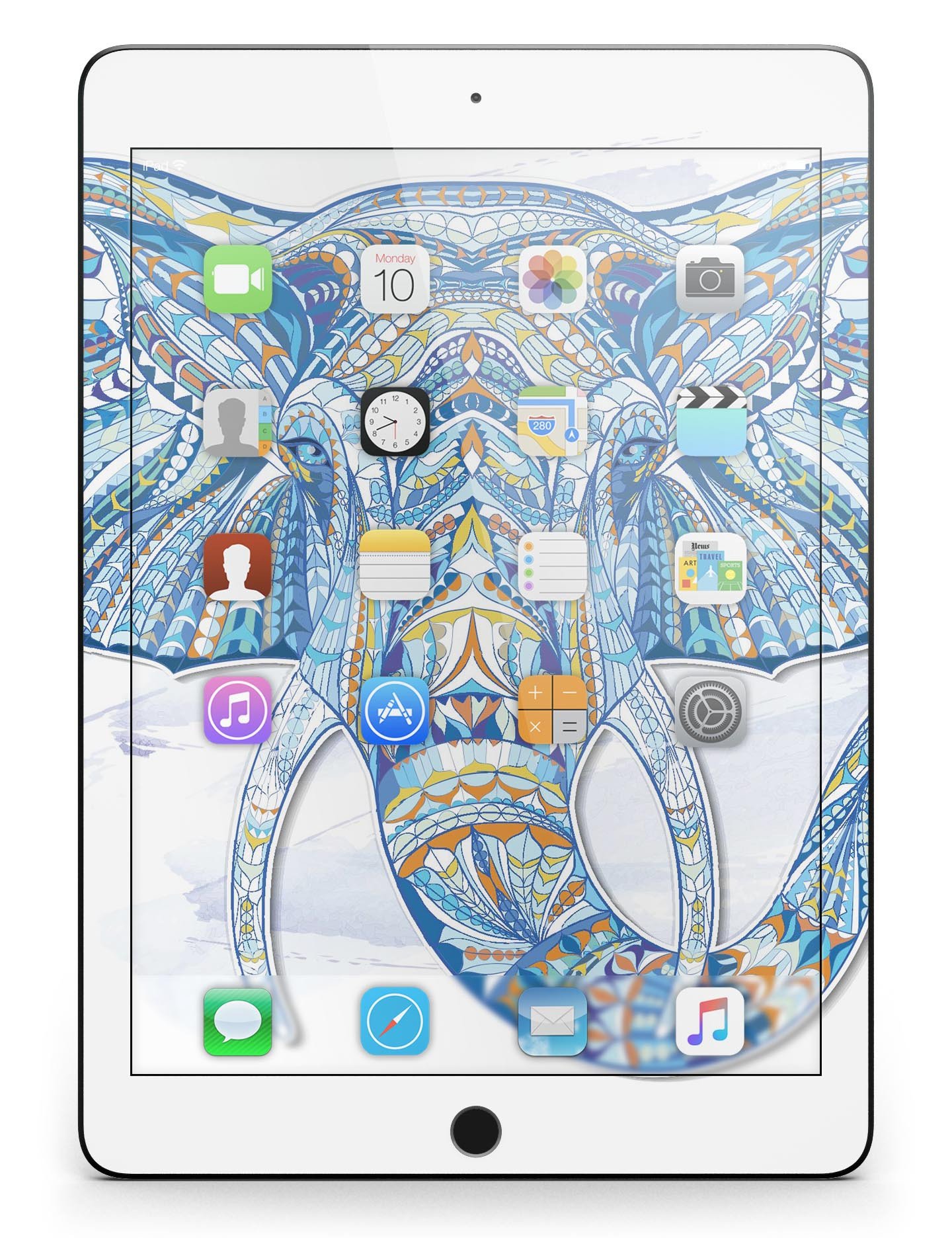 Geometric Sacred Elephant Full Body Skin for iPad Pro, showcasing vibrant colors and intricate design.