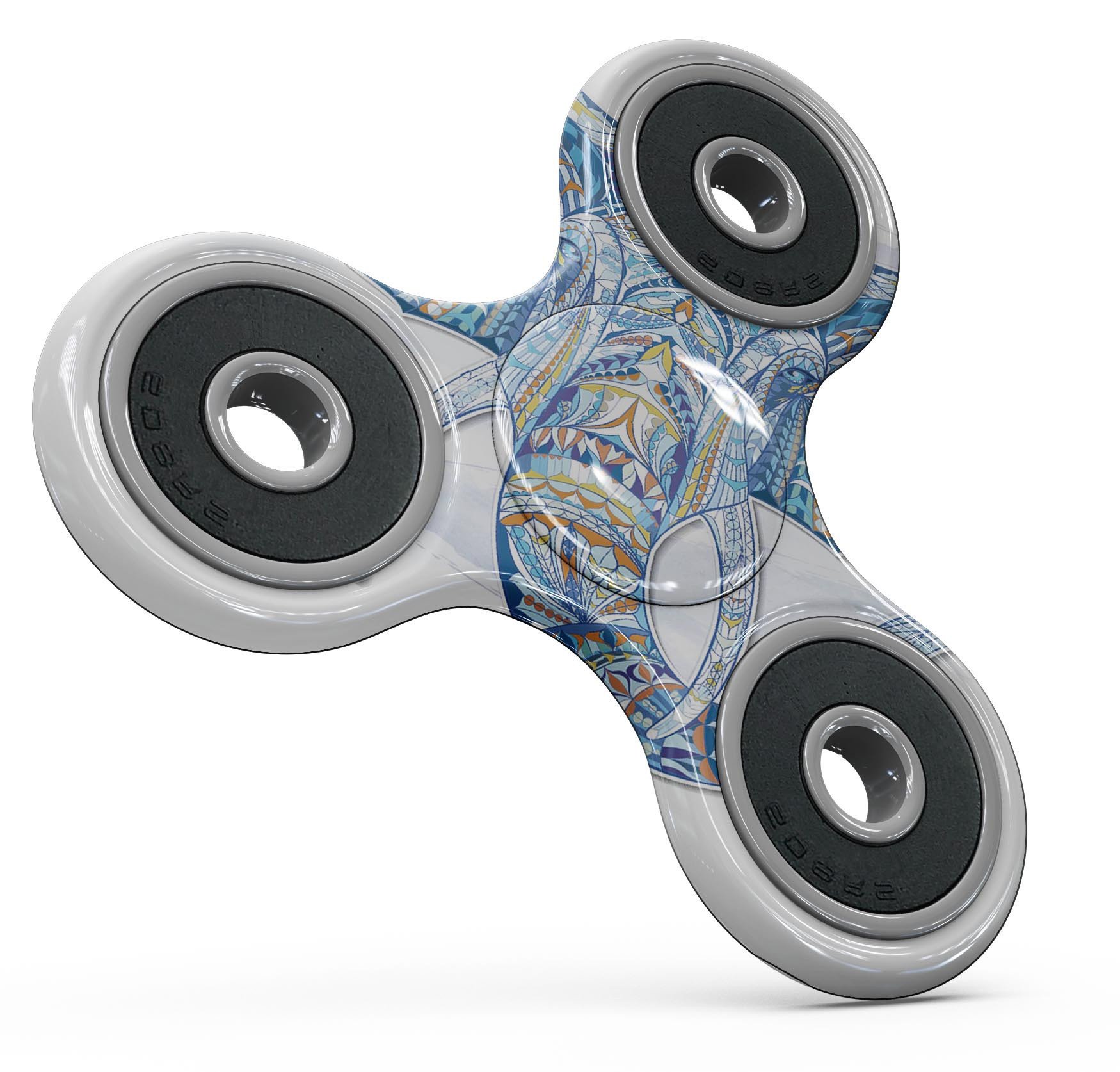 Geometric Sacred Elephant Full-Body Skin-Kit for fidget spinner, showcasing vibrant colors and intricate patterns.