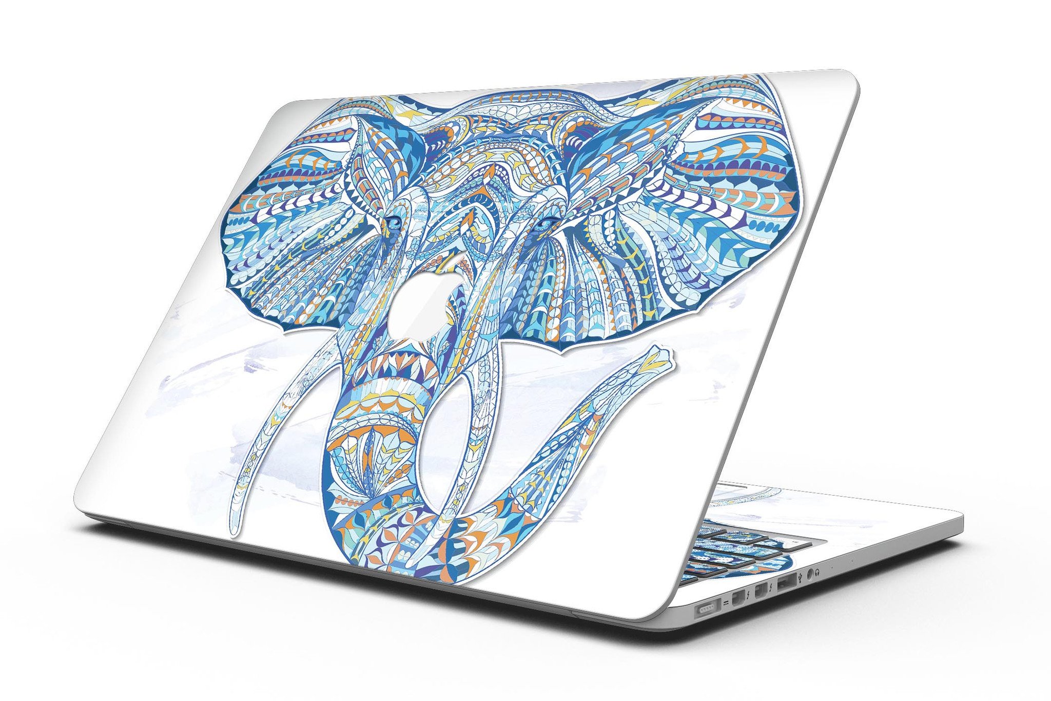 Geometric Sacred Elephant skin for MacBook Pro with Retina Display, showcasing vibrant colors and intricate design.