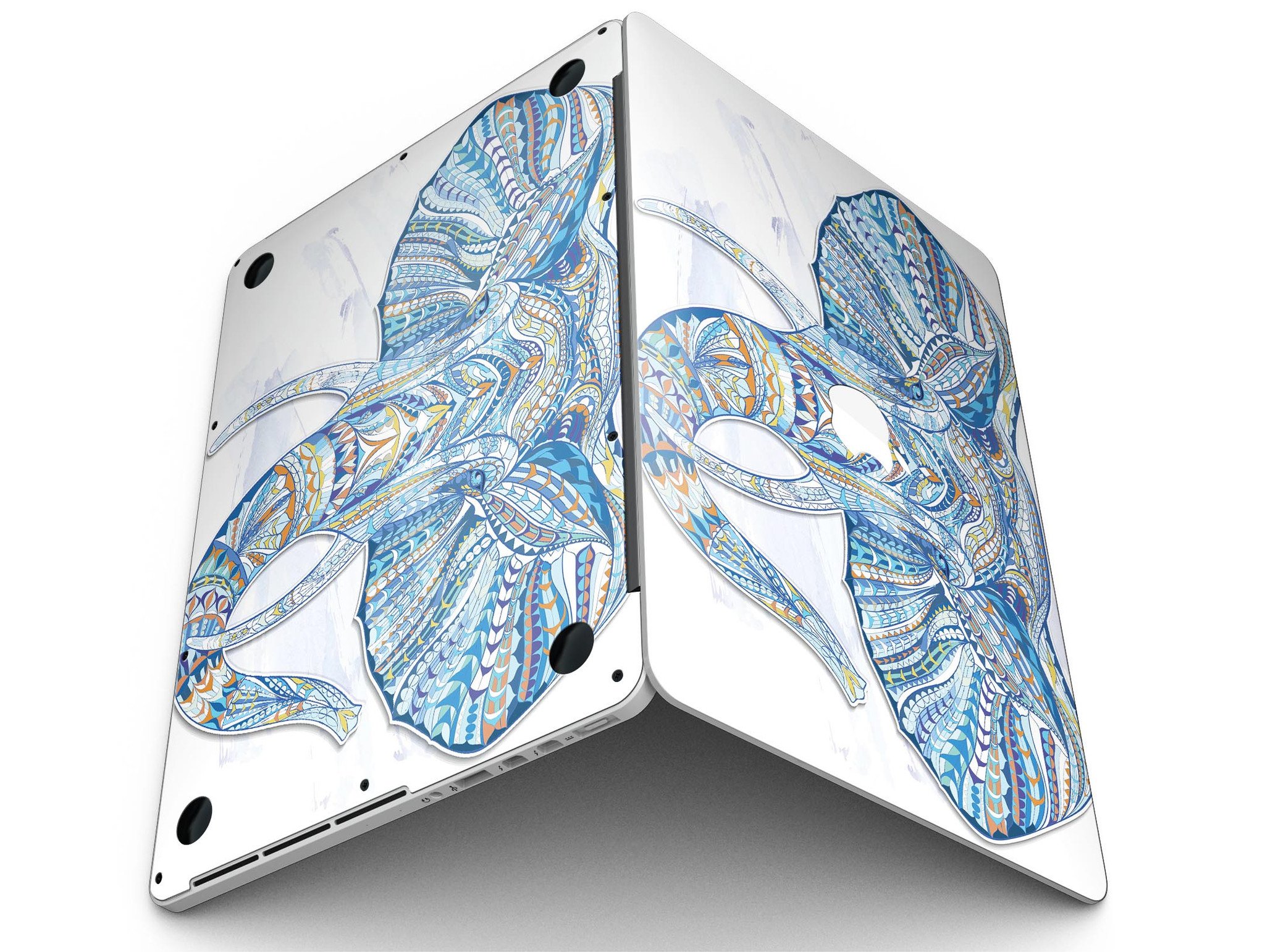 Geometric Sacred Elephant skin for MacBook Pro with Retina Display, showcasing vibrant colors and intricate design.