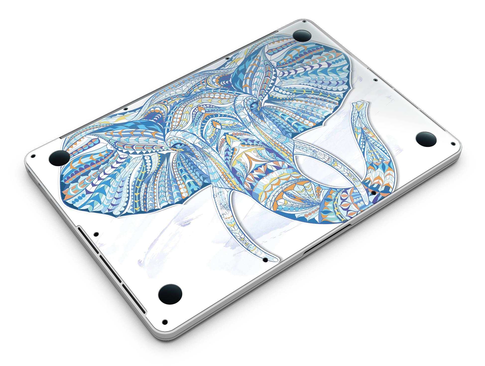 Geometric Sacred Elephant skin for MacBook Pro with Retina Display, showcasing vibrant colors and intricate design.