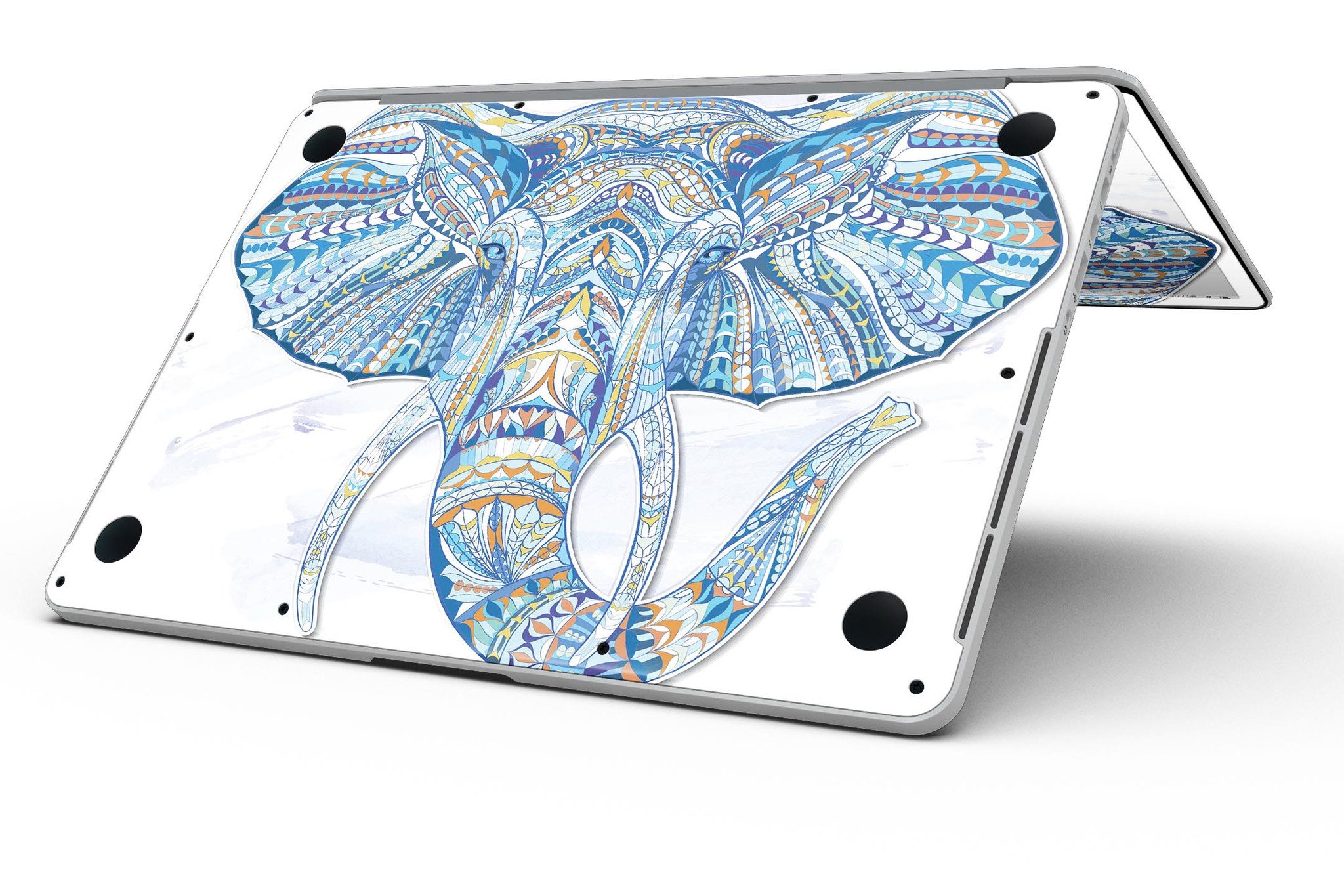 Geometric Sacred Elephant skin for MacBook Pro with Retina Display, showcasing vibrant colors and intricate design.